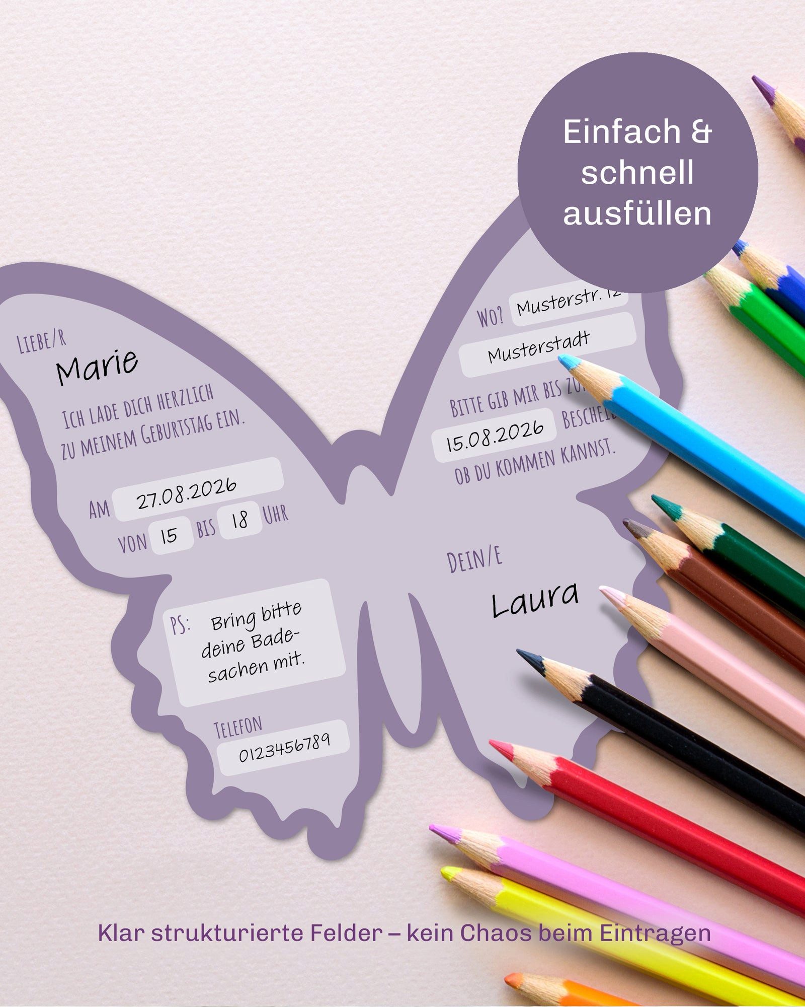 CUPCAKES & KISSES Einladungskarten 12x Schmetterling Einladungskarten Kindergeburtstag für Kinder, Schmetterling – Bild 5 von 5