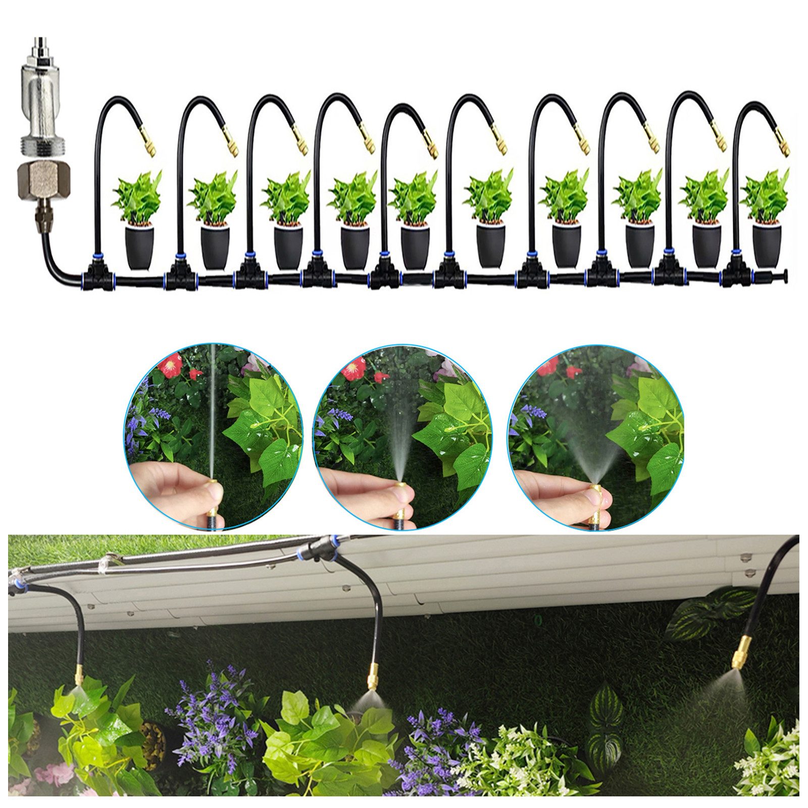 Jibenhome Bewässerungssystem Automatische Bewässerung,Bewässerungssystem Garten Balkon Gewächshaus, 10M Sprinkler Flexibel Wassersparend Einstellbare Sprühdüse