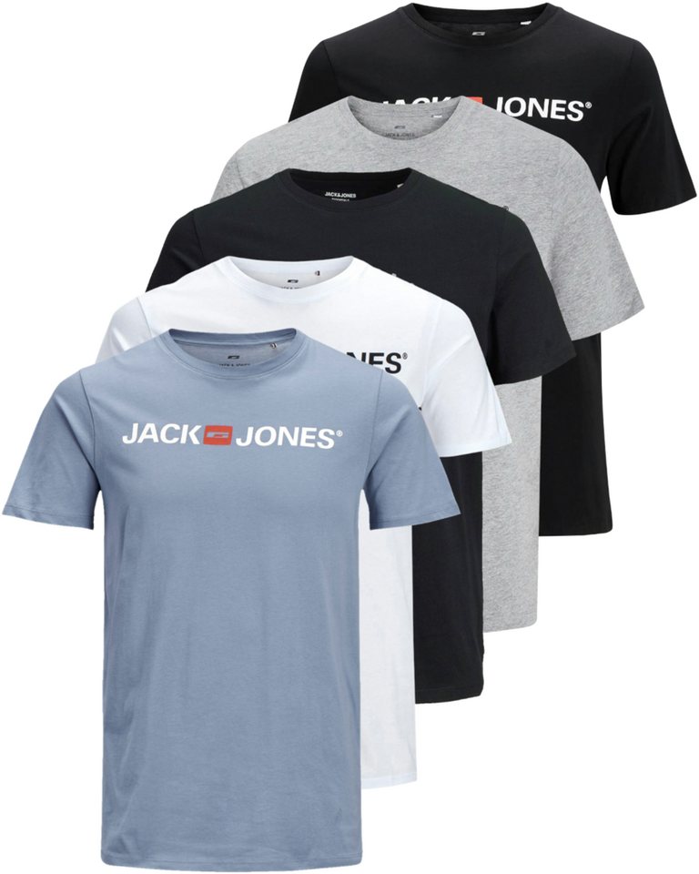Jack & Jones Print-Shirt Bedrucktes T-Shirt aus Baumwolle (5er-Pack)