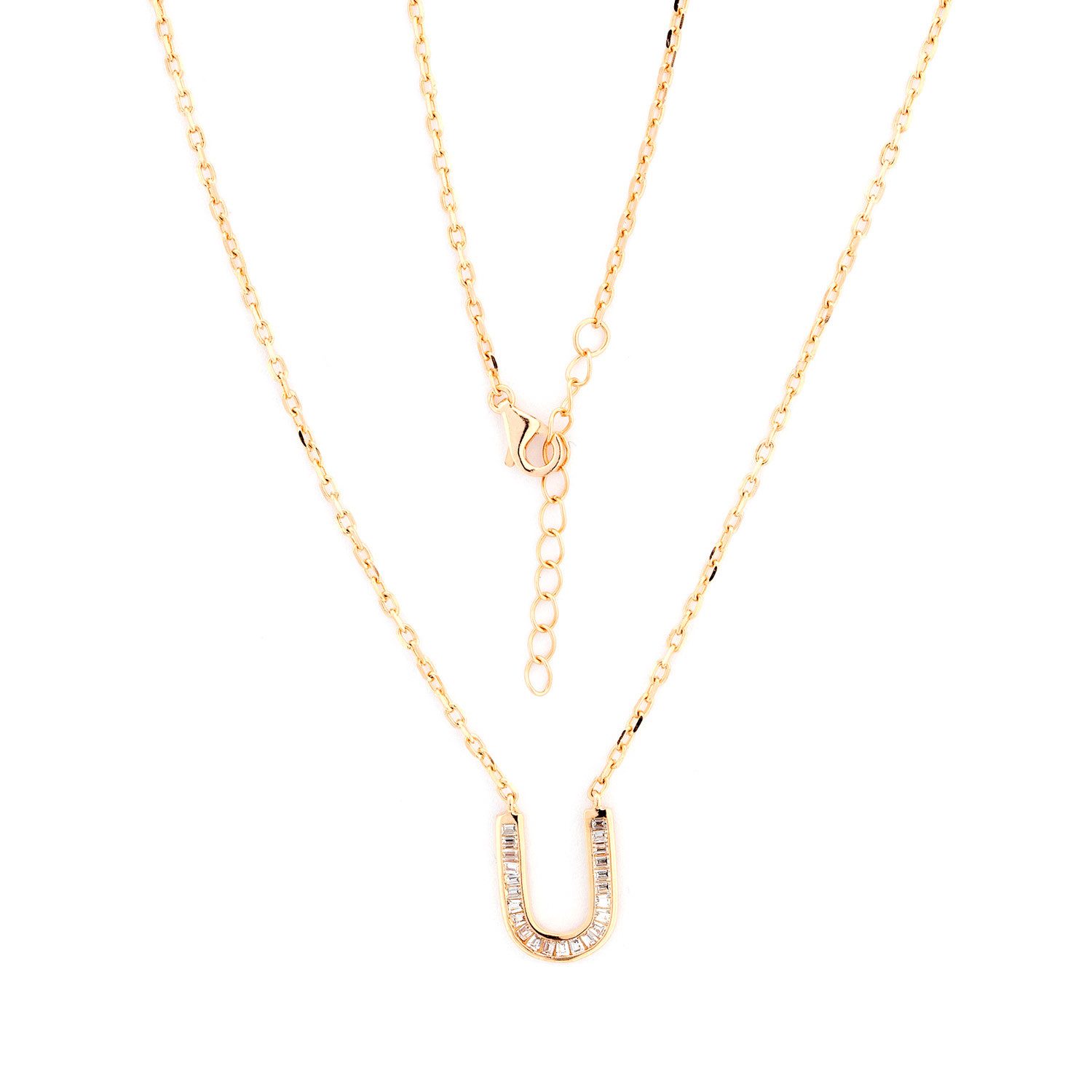 Golders Silberkette Damen Collier 925 Sterlingsilber vergoldet (mit einem Glückshufeisen aus Swarovski Zirkonia, 1-tlg., Federringverschluss), Elegante Halskette 45cm Kettenlänge Perfektes Ювелірні вироби Geschenk