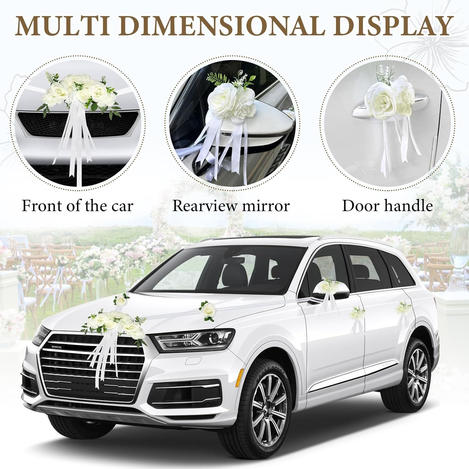 FELIXLEO Dekohänger Autoschmuck Hochzeit Motorhaube Weiß 9 Rosen Saugnäpfen Bänder Set (9 St)