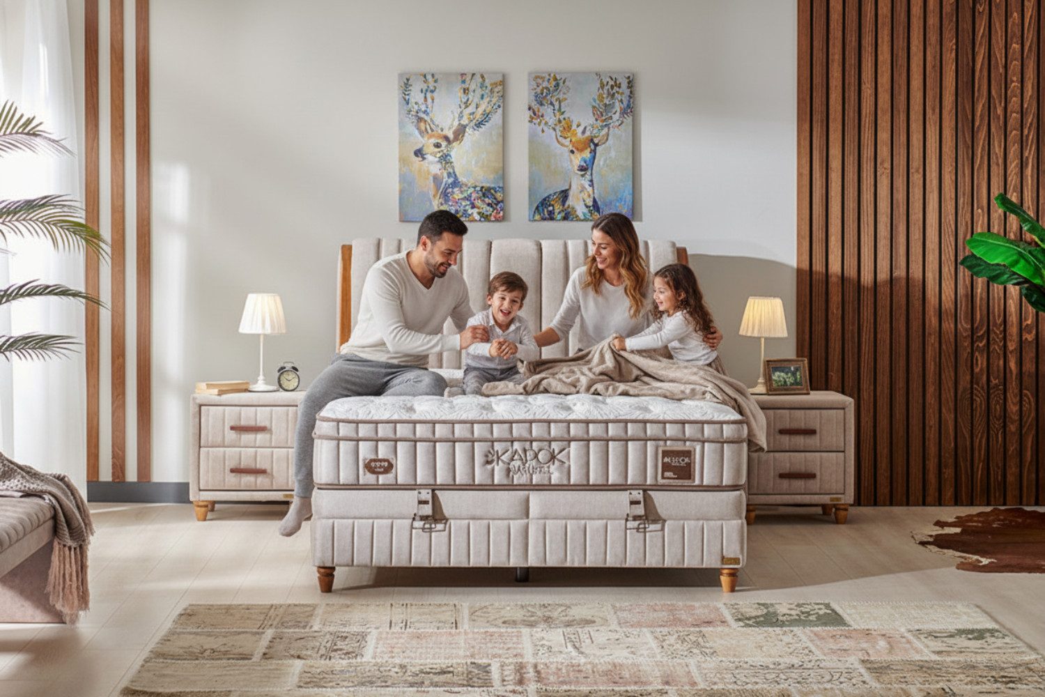 BAMBI YATAK Boxspringbett Set mit Bettkasten, Bambi Kapok Naturel, Schlafzimmerbett, H3 - Mittel (1 x Matratze, 2 x Bettkasten, 1 x Bettkopfteil), Taschenfederkern, Hyper-Schaum, Komfortschicht, Matratzenhöhe: 31 cm