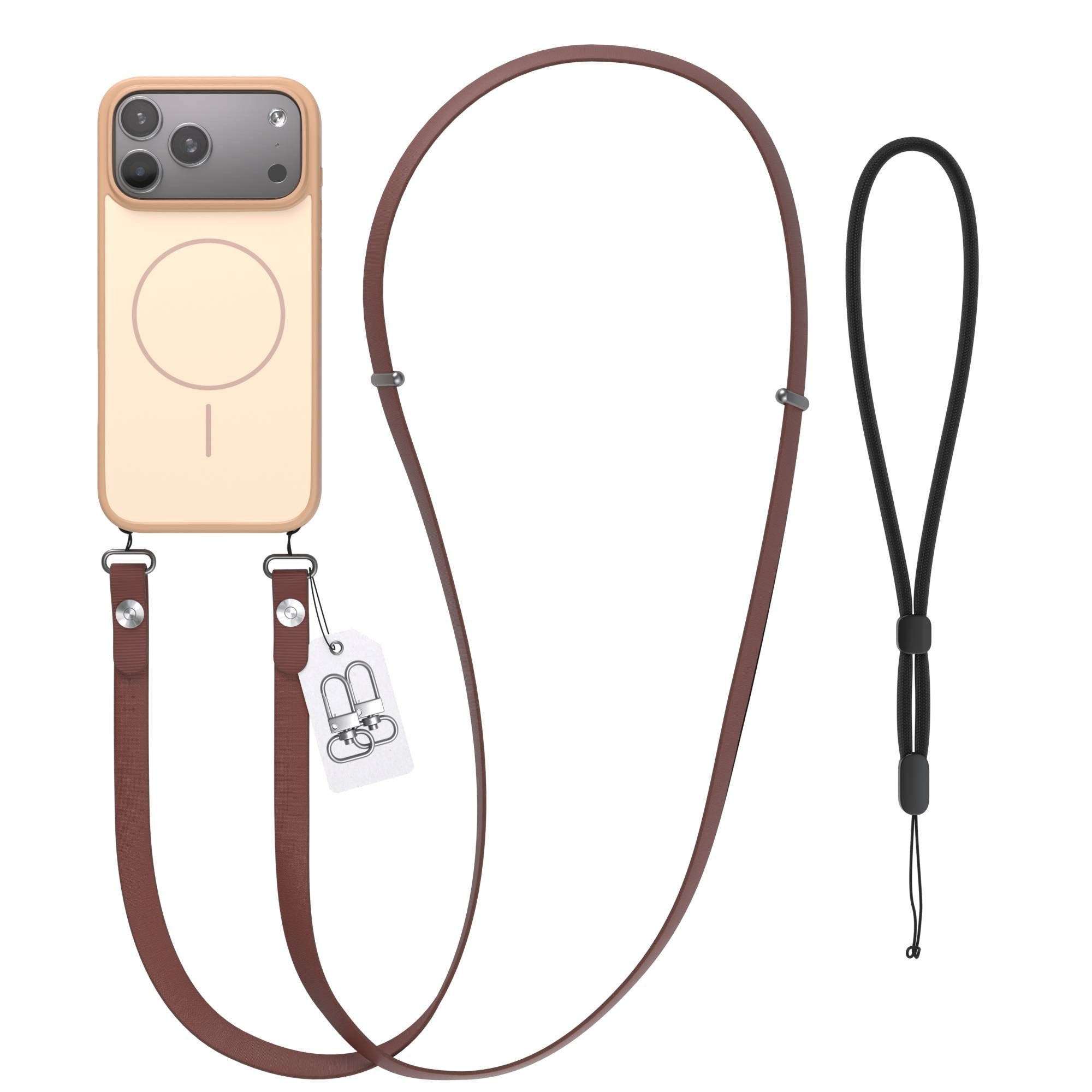 EAZY CASE Handykette Outdoor Case Thin MagSafe mit Band für Apple iPhone 17 Pro Max 6,9 Zoll, Outdoor Case mit Slim MagSafe Ring und Crossbody Band in Dunkelbraun