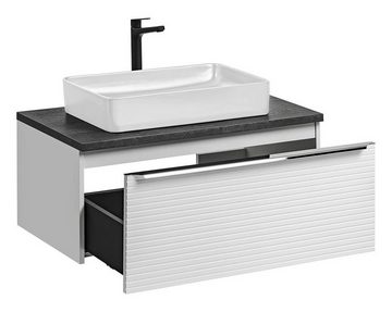 einfachgutemoebel Waschtisch-Set Bad Waschplatz WHITSKAND 90cm, Aufsatzbecken weiß, weiß-graueiche