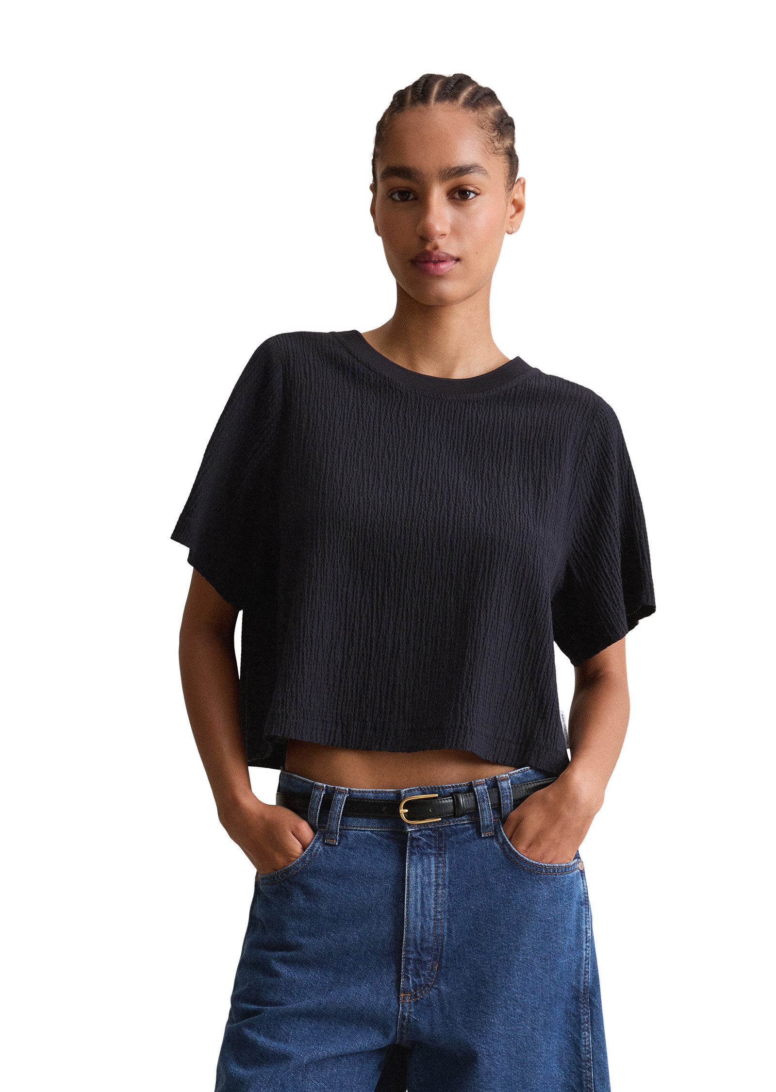Marc O'Polo DENIM Kurzarmbluse mit markanter Struktur günstig online kaufen
