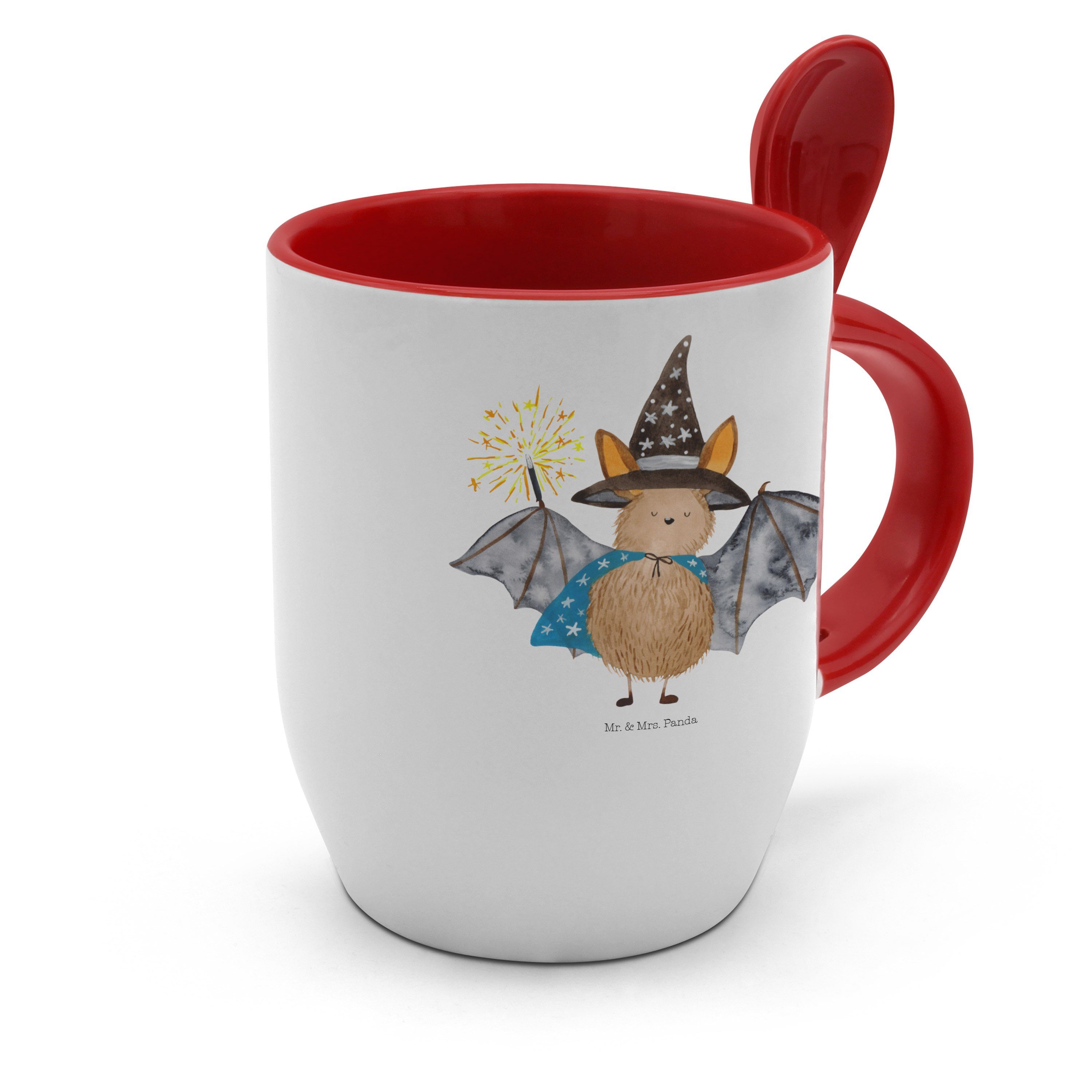 Löffel, Tasse - Keramik & Mr. Mrs. Kaffeetasse, Fledermaus mit - Geschenk, Panda Zauberer Weiß Tasse