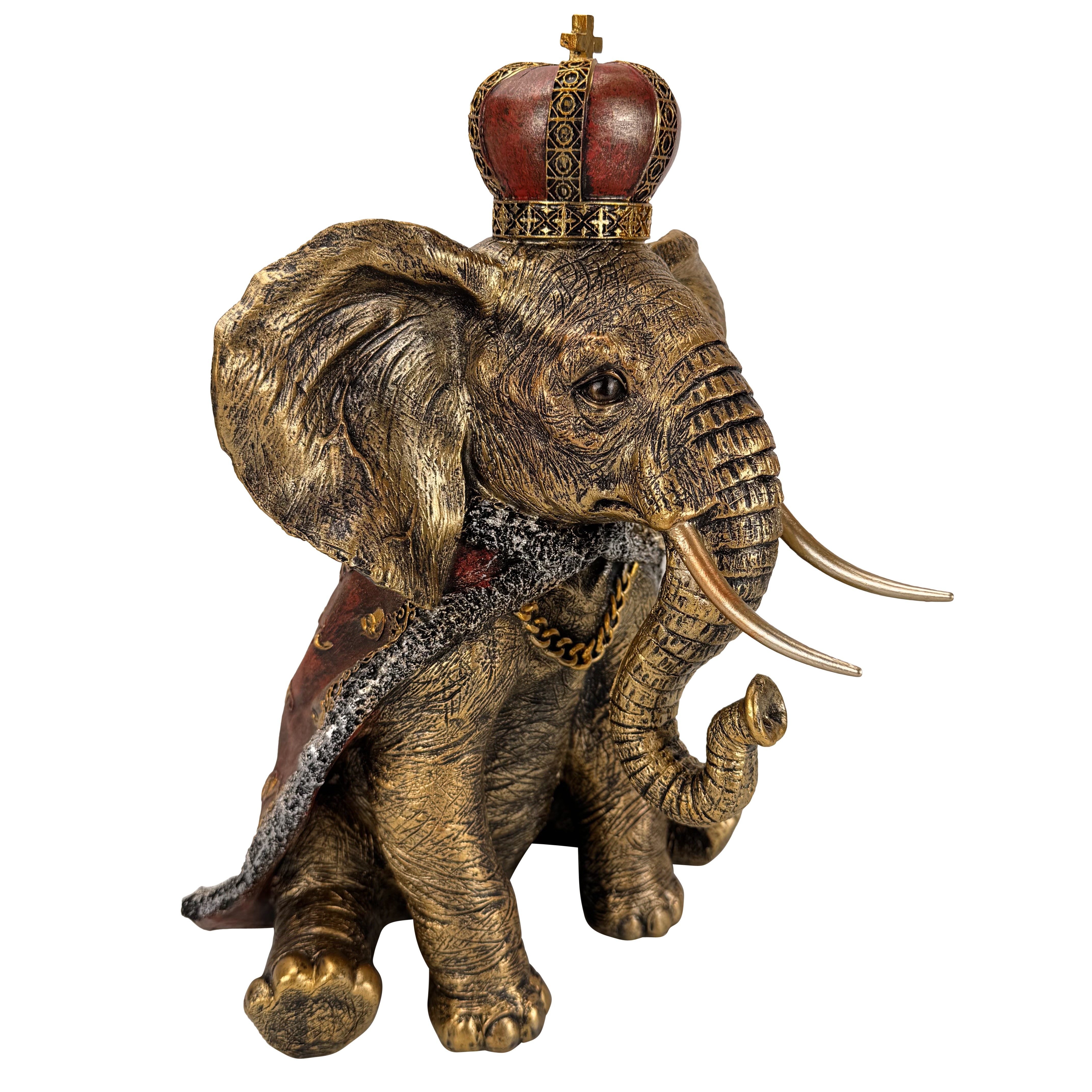 Online-Fuchs Dekofigur Elefant im königlichen Design mit Krone - Dekoration Afrika (37,5 cm groß, auch als Gartenfigur im Außenbereich geeigent), detailreiche Verarbeitung und fein ausgearbeitete Strukturen