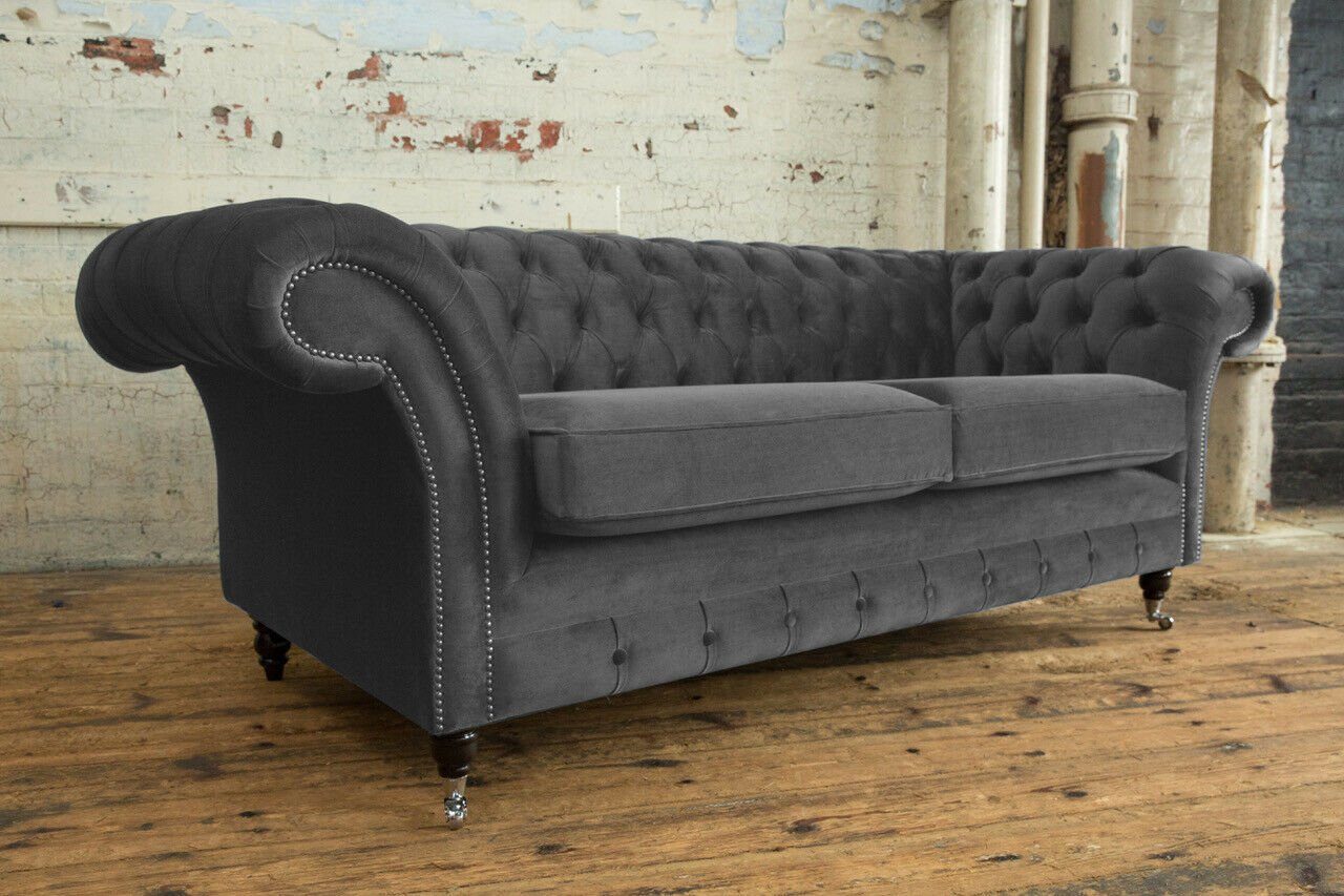 JVmoebel Chesterfield-Sofa Chesterfield Couch Sofa, Sitz Couchen mit Textil Die 3 Polster Rückenlehne Knöpfen. Sitzer