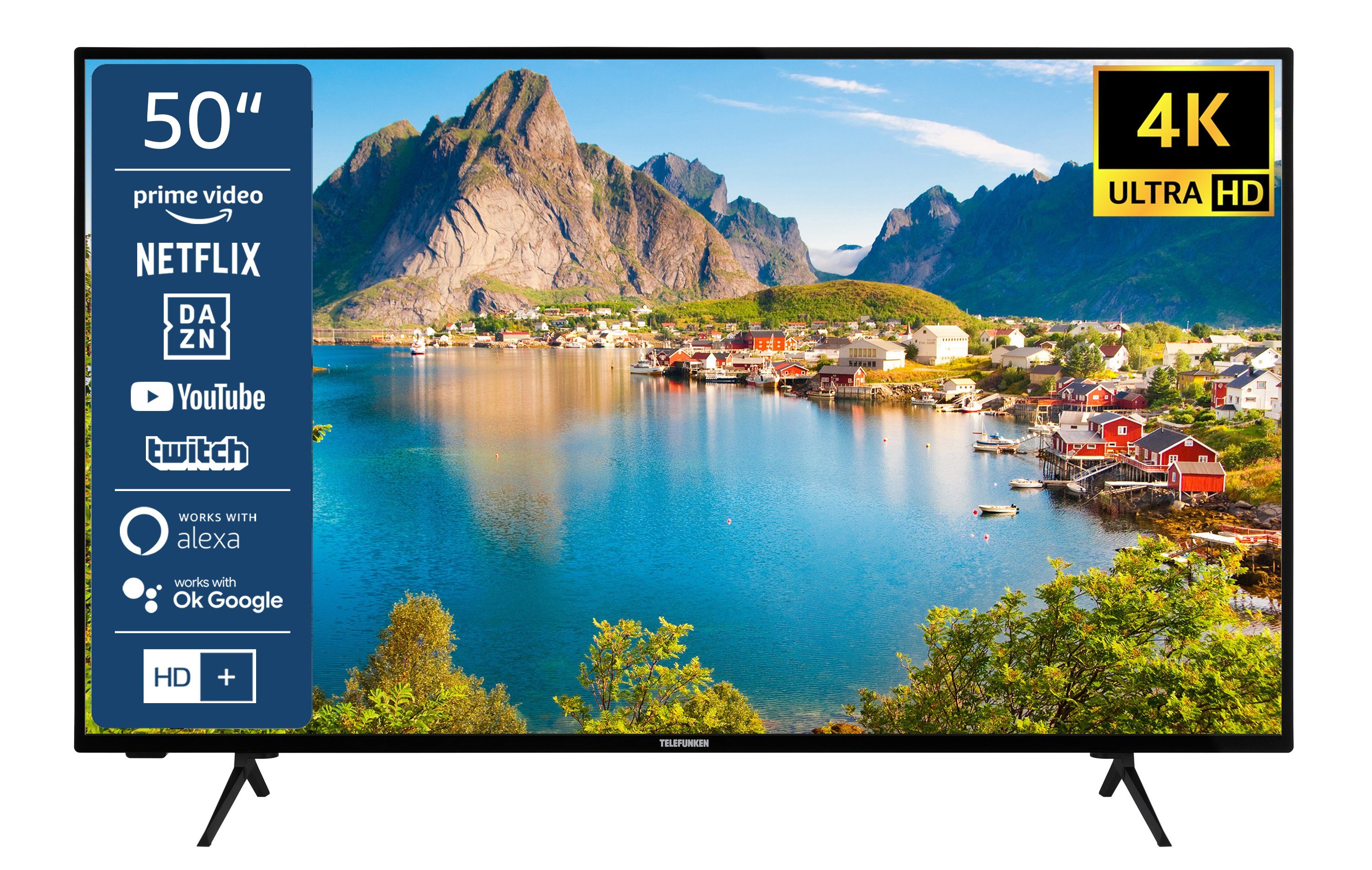 Telefunken XU50SN550S LCD-LED Fernseher (126 cm/50 Zoll, 4K Ultra HD, Smart  TV, HDR, Triple-Tuner, Dolby Atmos, Netflix, Prime Video, 6 Monate HD+  inkl. [2023)