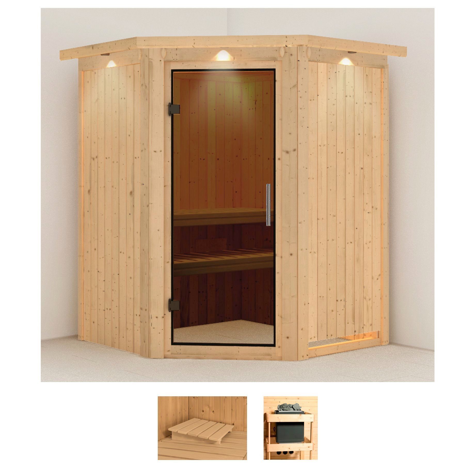 Karibu Sauna Larin, BxTxH: 165 x 165 x 202 cm, 68 mm, (Set) ohne Ofen