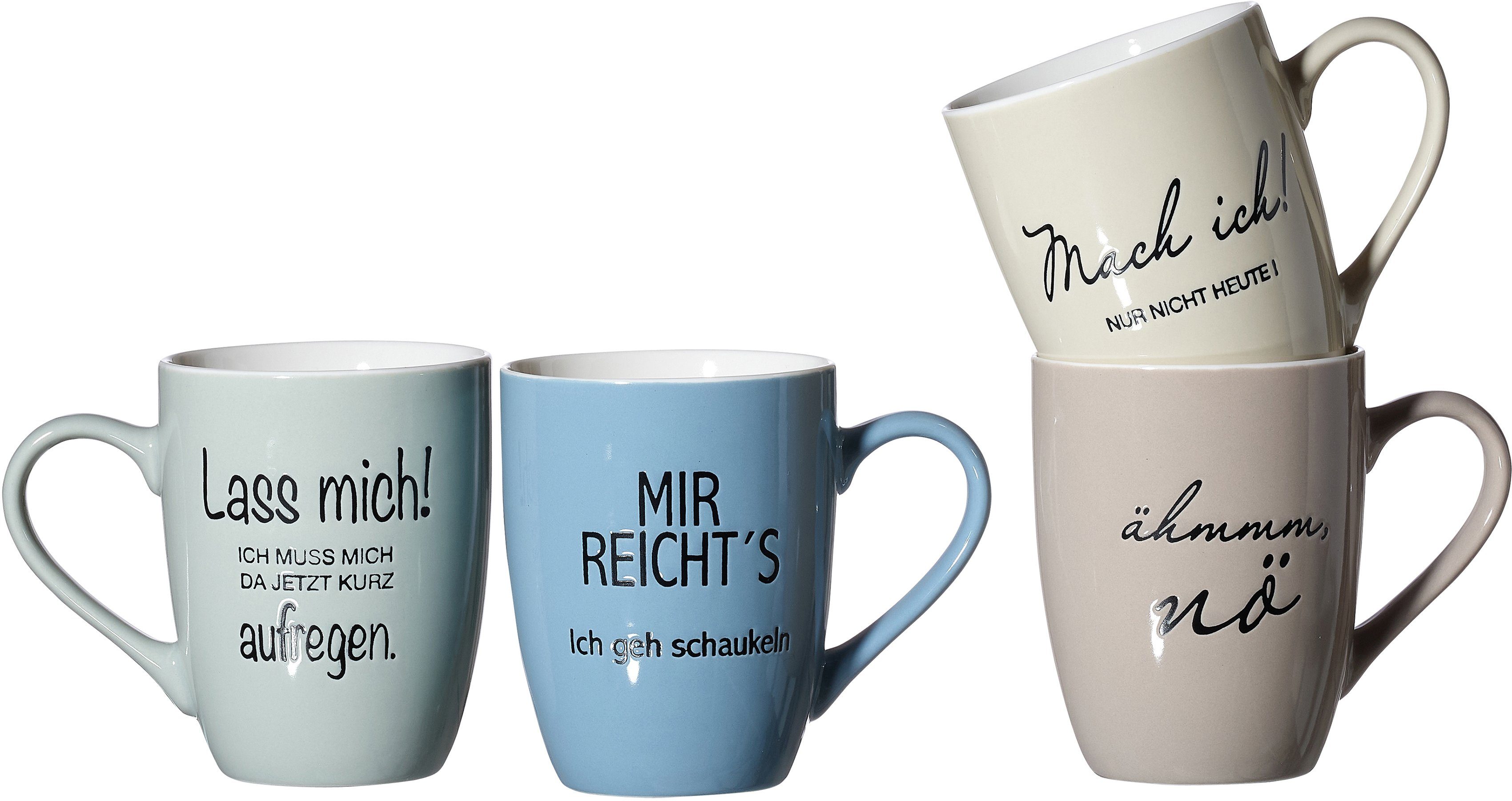 Ritzenhoff & Breker Becher Sprüche, 4-tlg., Porzellan, Motiv "Sprüche". 300 ml, 4-teilig