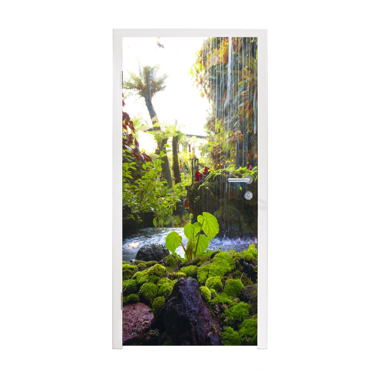 MuchoWow Türtapete Tropischer Wasserfall, Matt, bedruckt, (1 St), Fototapete für Tür, Türaufkleber, 75x205 cm