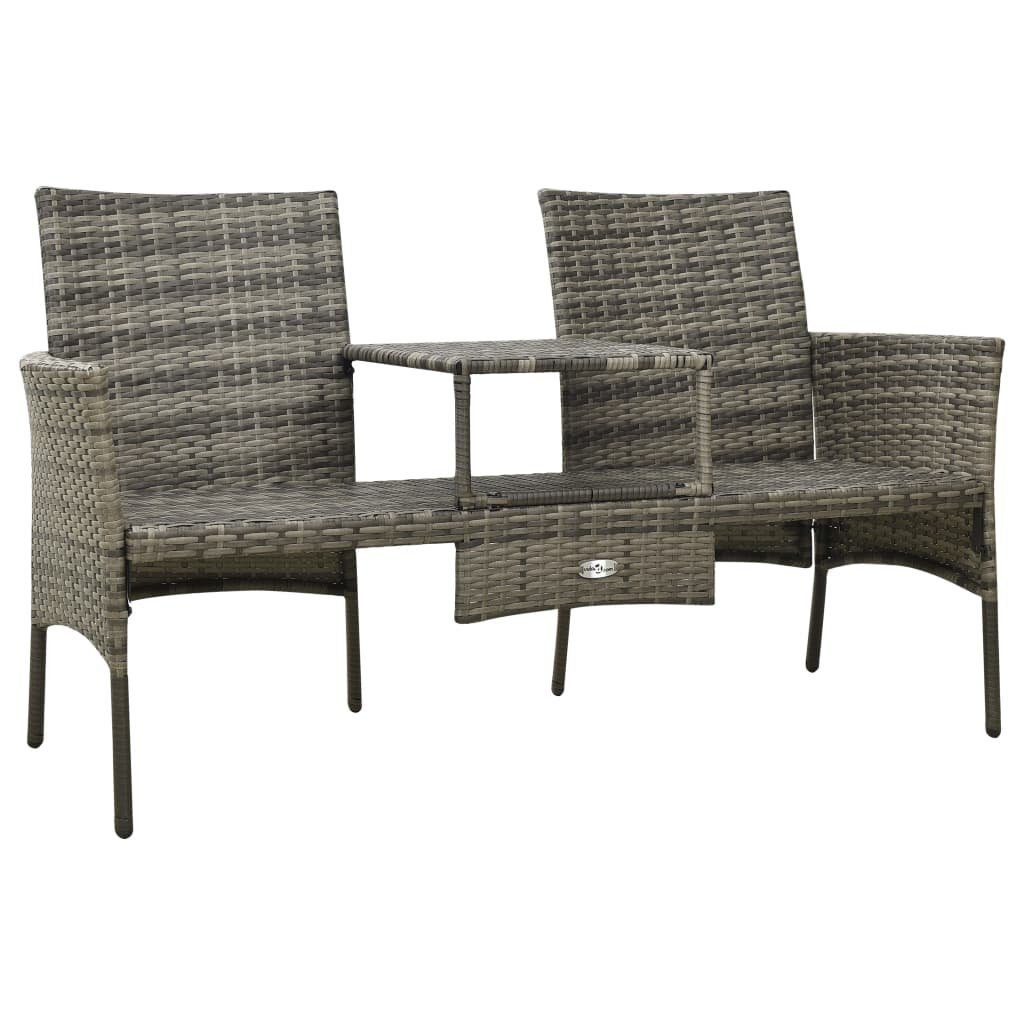 Grau, mit Teile Poly vidaXL Teetisch Hocker Loungesofa 2-Sitzer-Gartensofa Rattan und 1