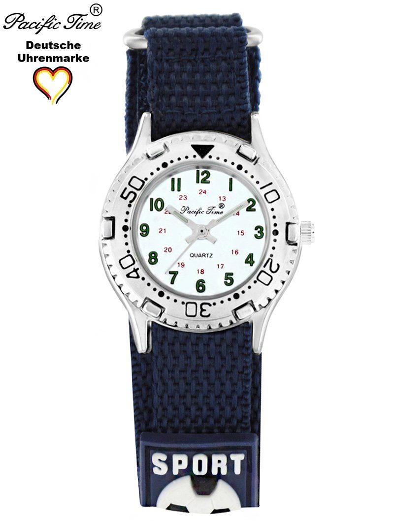 Pacific Time Quarzuhr Kinder Armbanduhr Fußball Stoffarmband Klettverschluß Lünette, Gratis Versand