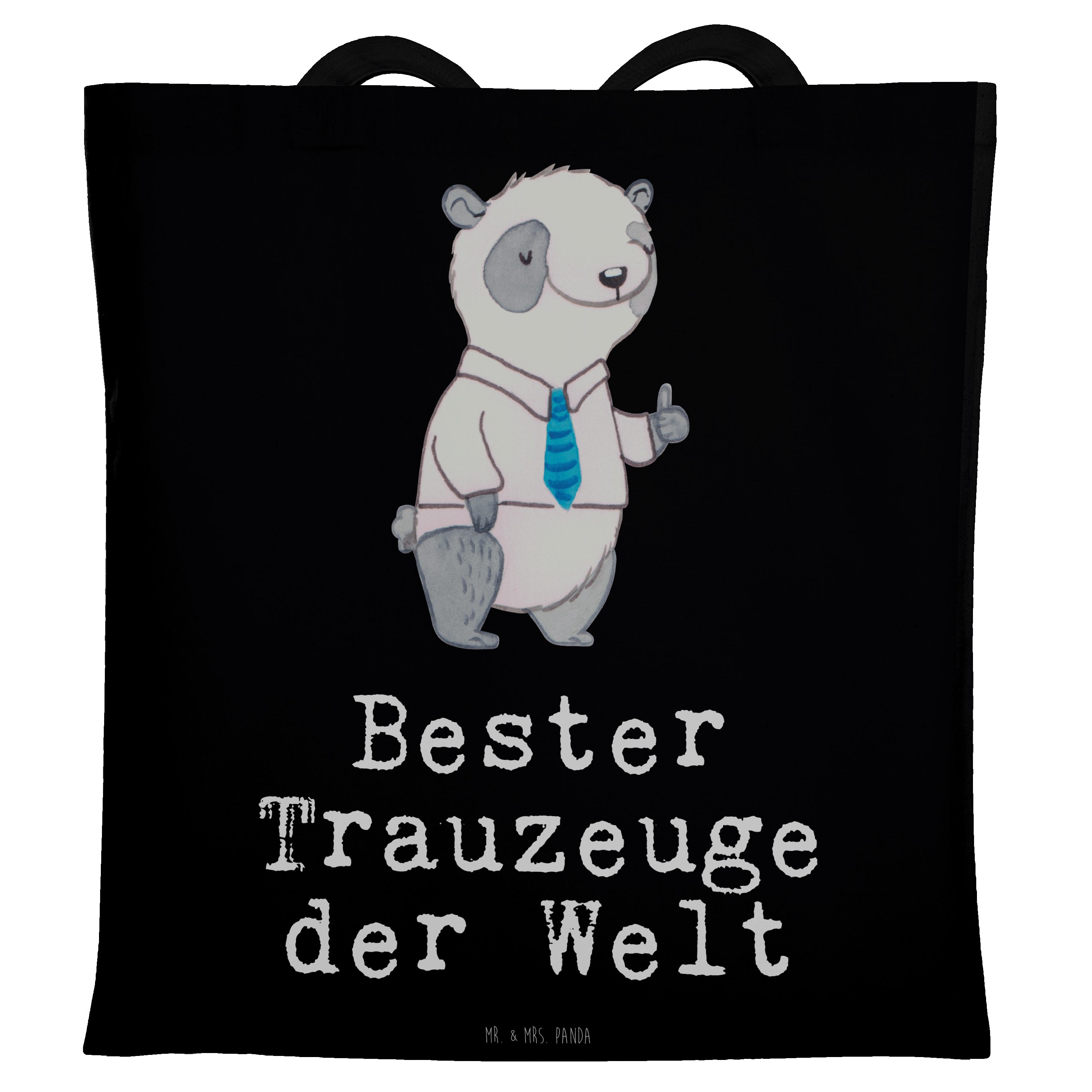 Mr. & Mrs. Panda Tragetasche Panda Bester Trauzeuge der Welt - Schwarz - Geschenk, Heirat, Danke, (1-tlg) | Canvas-Taschen