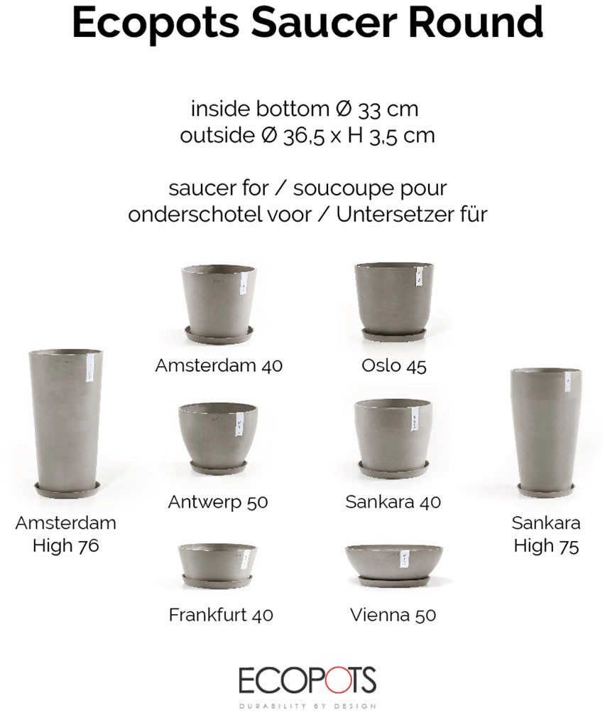 ECOPOTS Blumentopfuntersetzer ROUND SAUCER Taupe, BxTxH: 36,5x36,5x3,5 cm günstig online kaufen