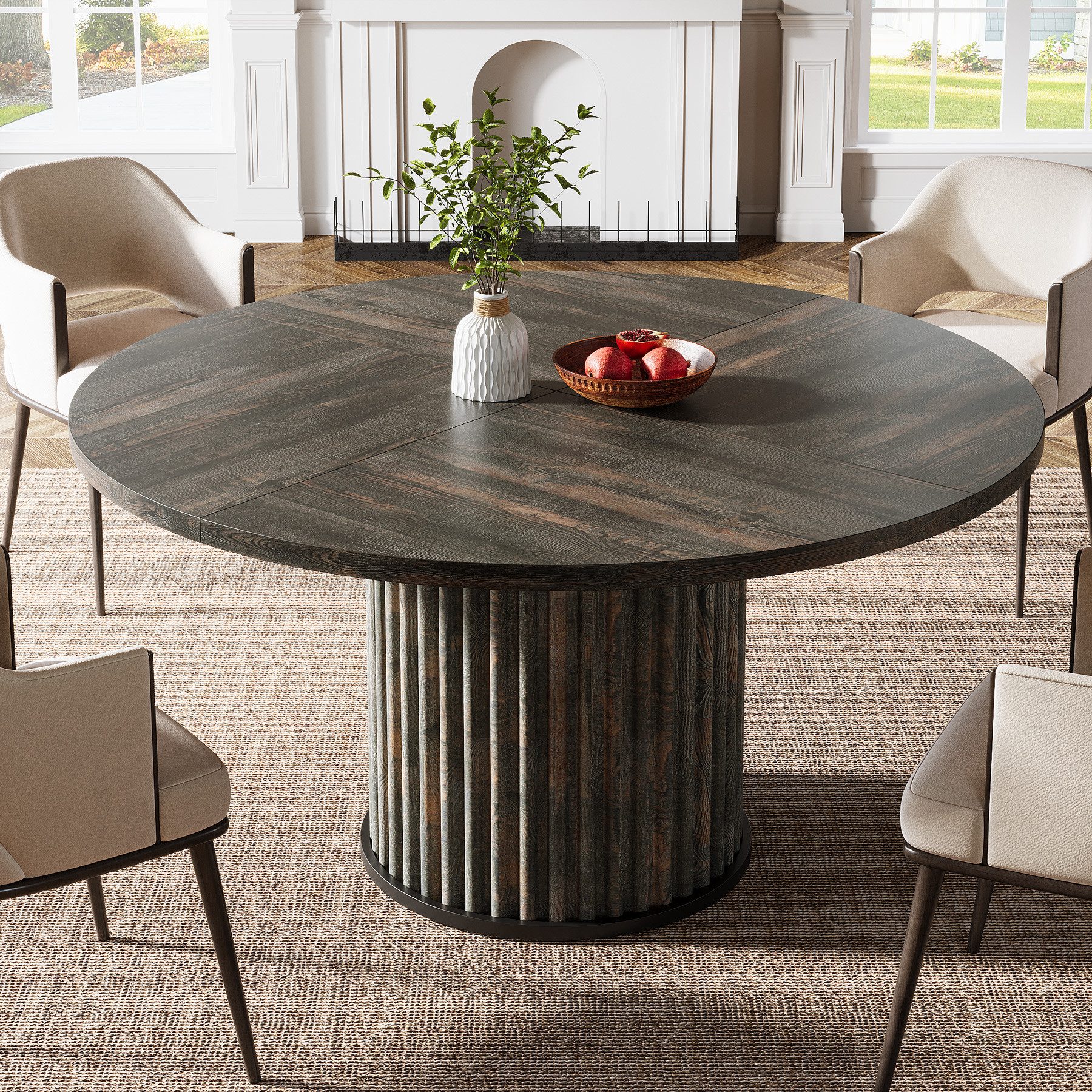 Tribesigns Esstisch 120cm Runder Esstisch für 4-6 Personen,mit geriffeltem Fuß,Küchentisch