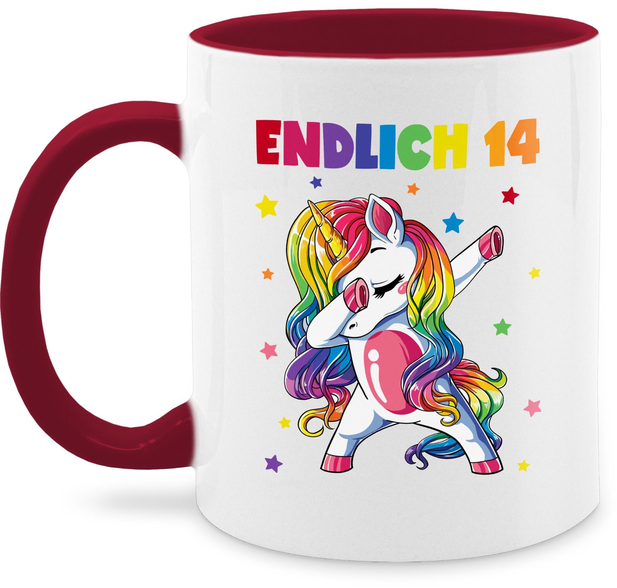 Vierzehn Jahre Dabbing 14 Endlich - Geburtstag Jahre Shirtracer Einhorn, Bordeauxrot 14. 1 Tasse Keramik, Tasse