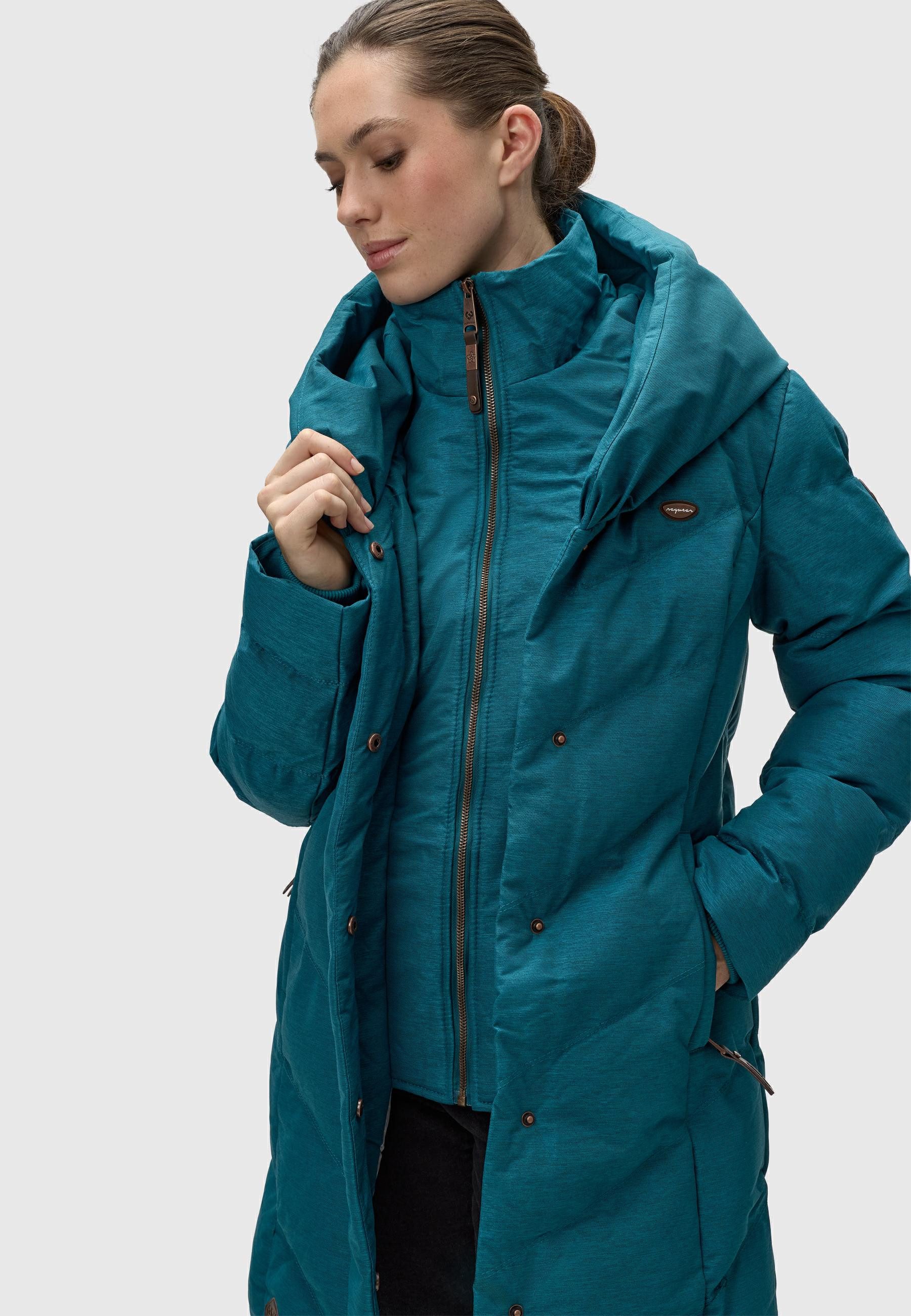 Ragwear Steppmantel Natalka Melange wasserdichter Damen Wintermantel mit gefütterter Kapuze