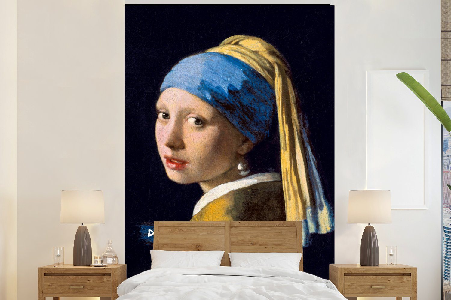 MuchoWow Fototapete Vermeer - Das Mädchen mit dem Perlenohrring - Zitat, Matt, bedruckt, (3 St), Montagefertig Vinyl Tapete für Wohnzimmer, Wandtapete