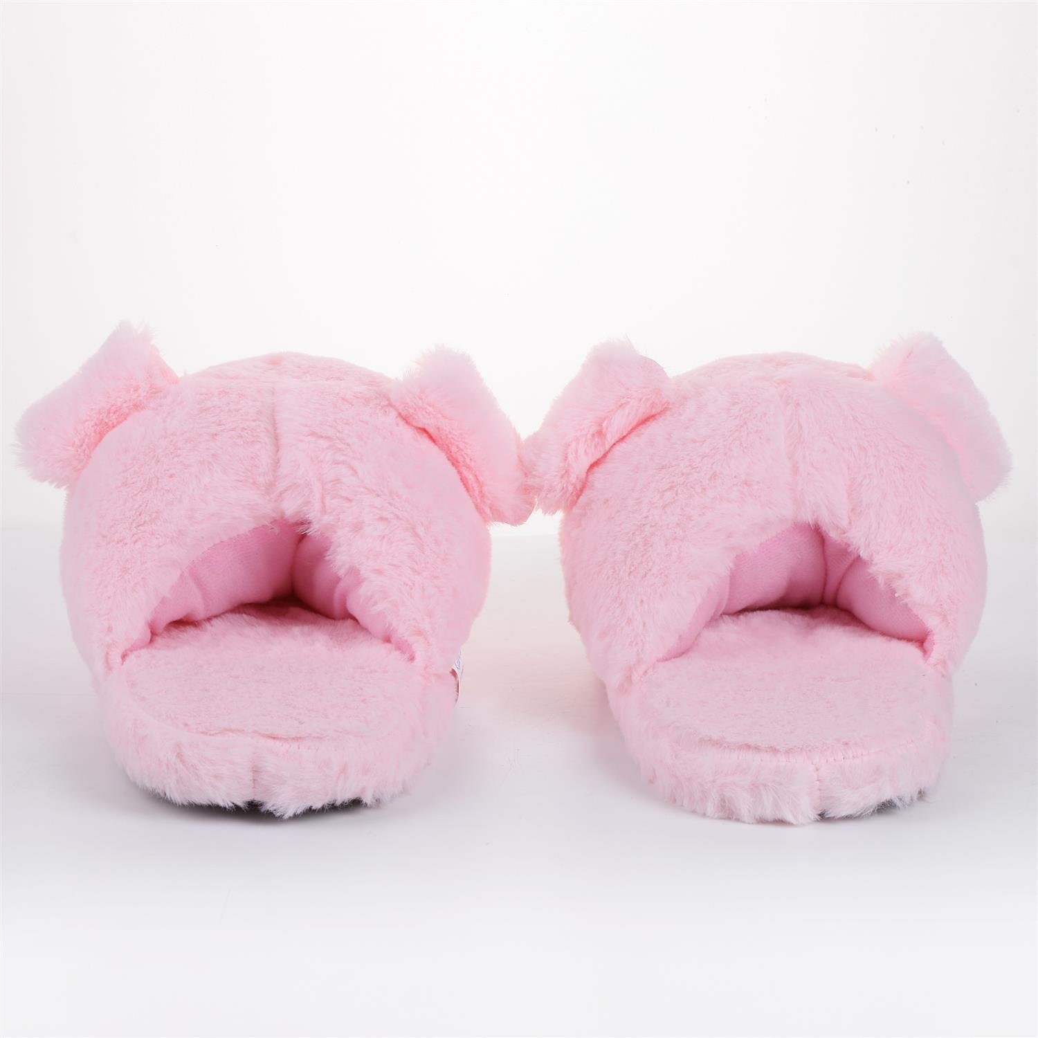 Katara Kuschelige Tier Pantoffeln (Schwein, offen) rosa Hausschuhe Plüsch (hinten Schweinchen Lama, Bär)
