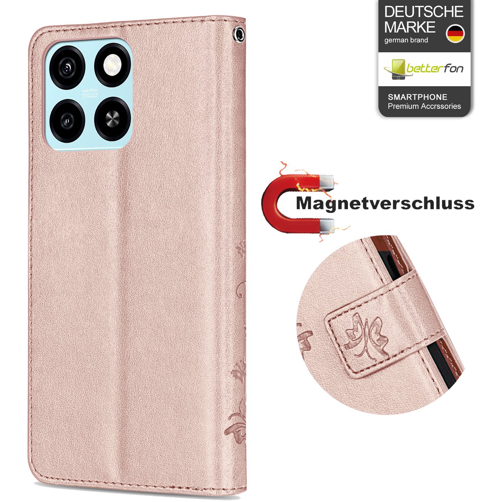 betterfon Handyhülle für ZTE Blade A55 Handytasche Handy Schutz Klapp, Bookstyle-Hülle: Magnetverschluss 3 Kartenfächer & Standfunktion