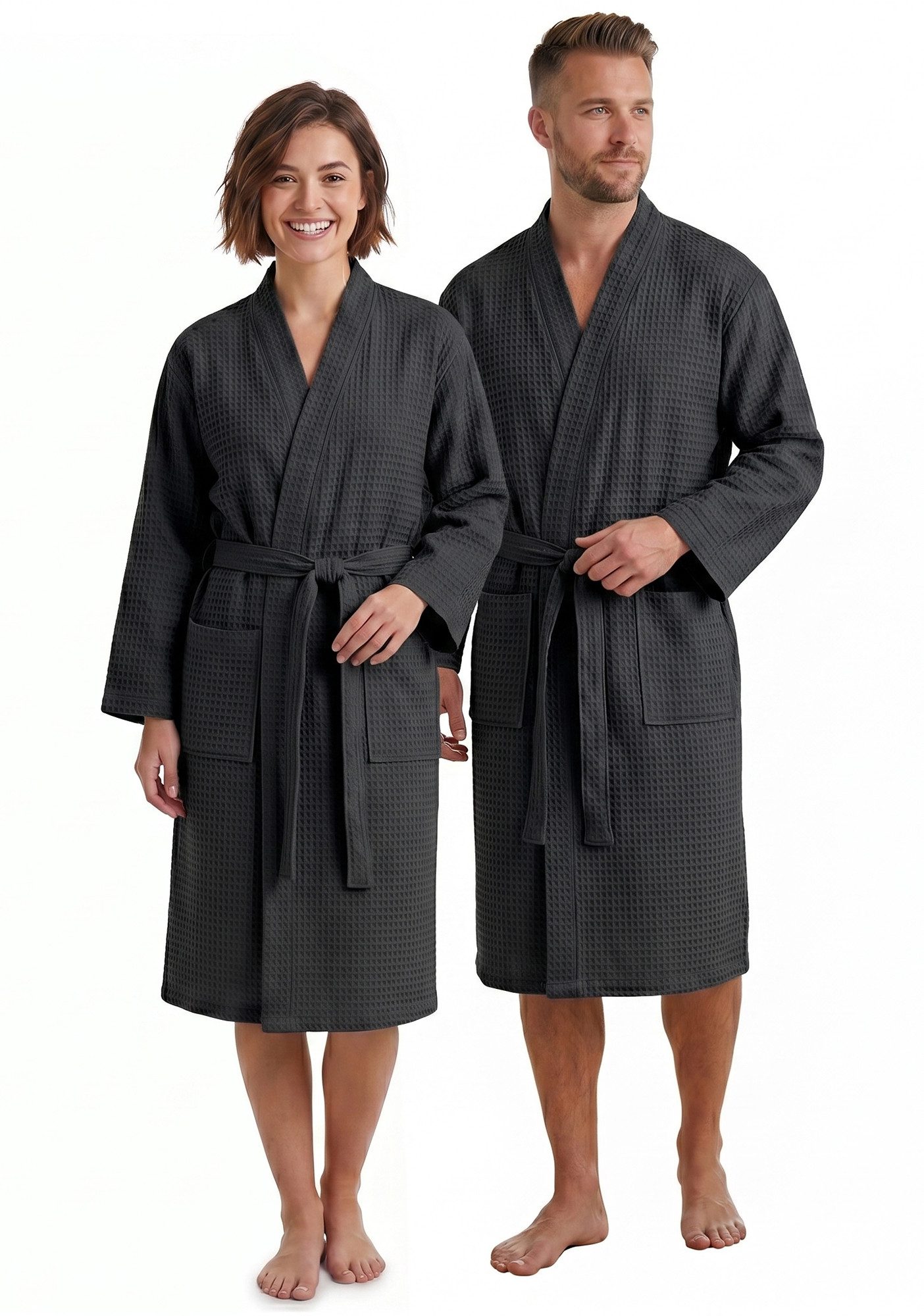 NYVI Bademantel Bademantel NYVISpa Waffelpique Baumwolle Unisex für Damen & Herren, Waffelpiqué, Schalkragen, Luftig Leicht Atmungsaktiv - perfekt für Sommer - für Männer & Frauen