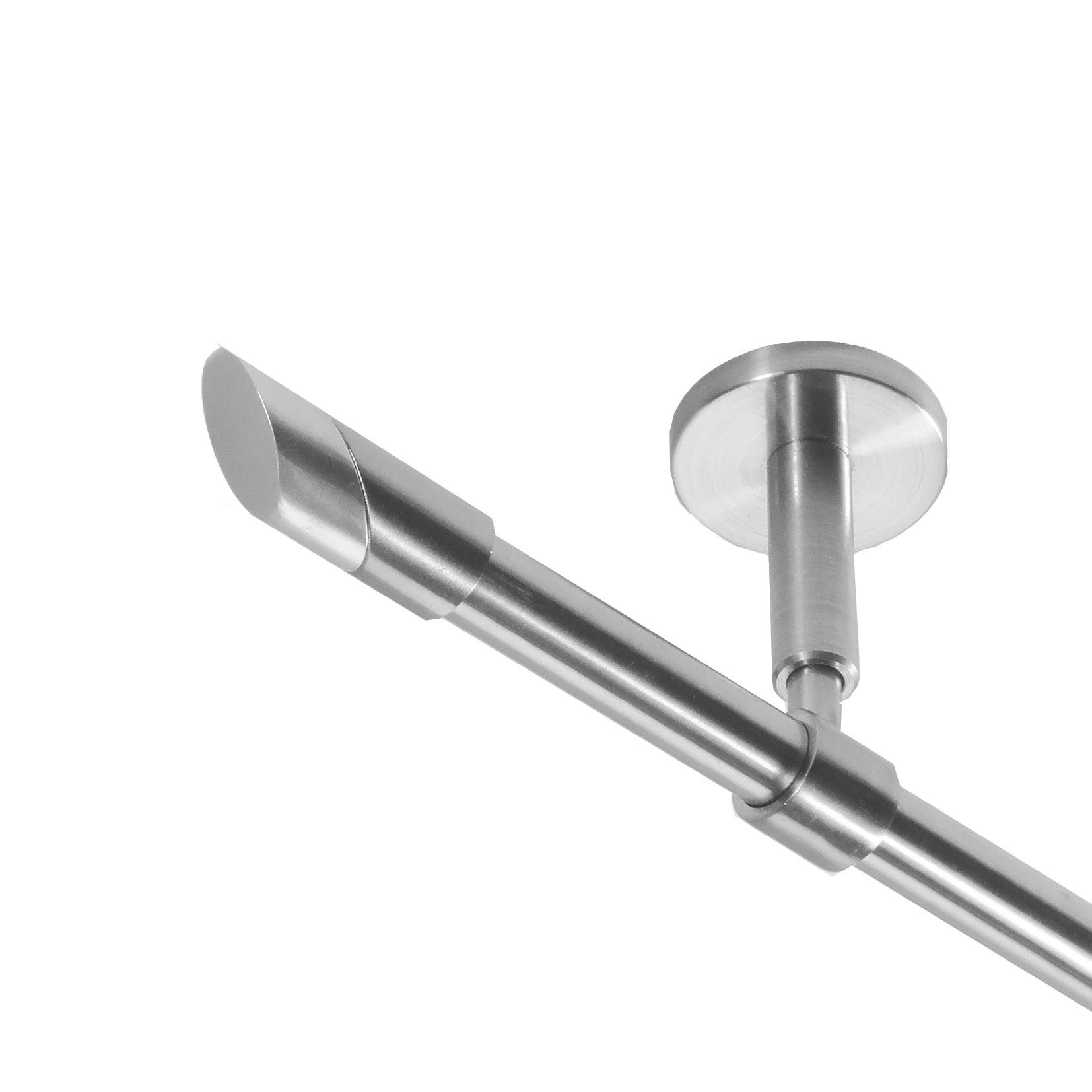 BASIT Gardinenstange Rohr Edelstahloptik 16 mm mit Deckenträgern 400 cm E13, Ø 16 mm, 1-läufig, verschraubt, Metall, D11 400 cm E13 Schräge