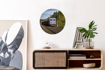 MuchoWow Gemälde Ein Zug auf einer Eisenbahnstrecke, (1 St), Kreis Wanddekoration Forex, Rundes Wandbild, Wohnzimmer, 30x30 cm