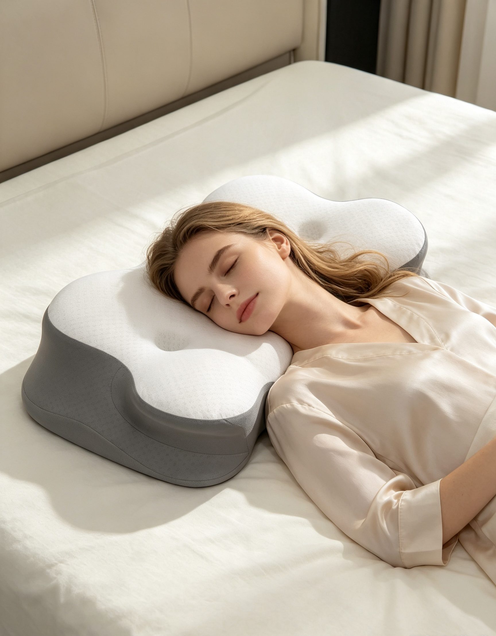 Esun Schönheitskissen Nackenstützkissen, Kopfkissen Memory Foam, Kissen Seitenschläferkissen, Füllung: Rückstellschaum, Rückenschlafer, Bauchschlafer, Seitenschlafer, Innovatives Design, das nicht auf die Ohren drückt, Kissen für Seiten Rücken & Bauchschläfer, Eisseidenstoff, atmungsaktiv und weich, Ergonomisches pillow 40 x 60