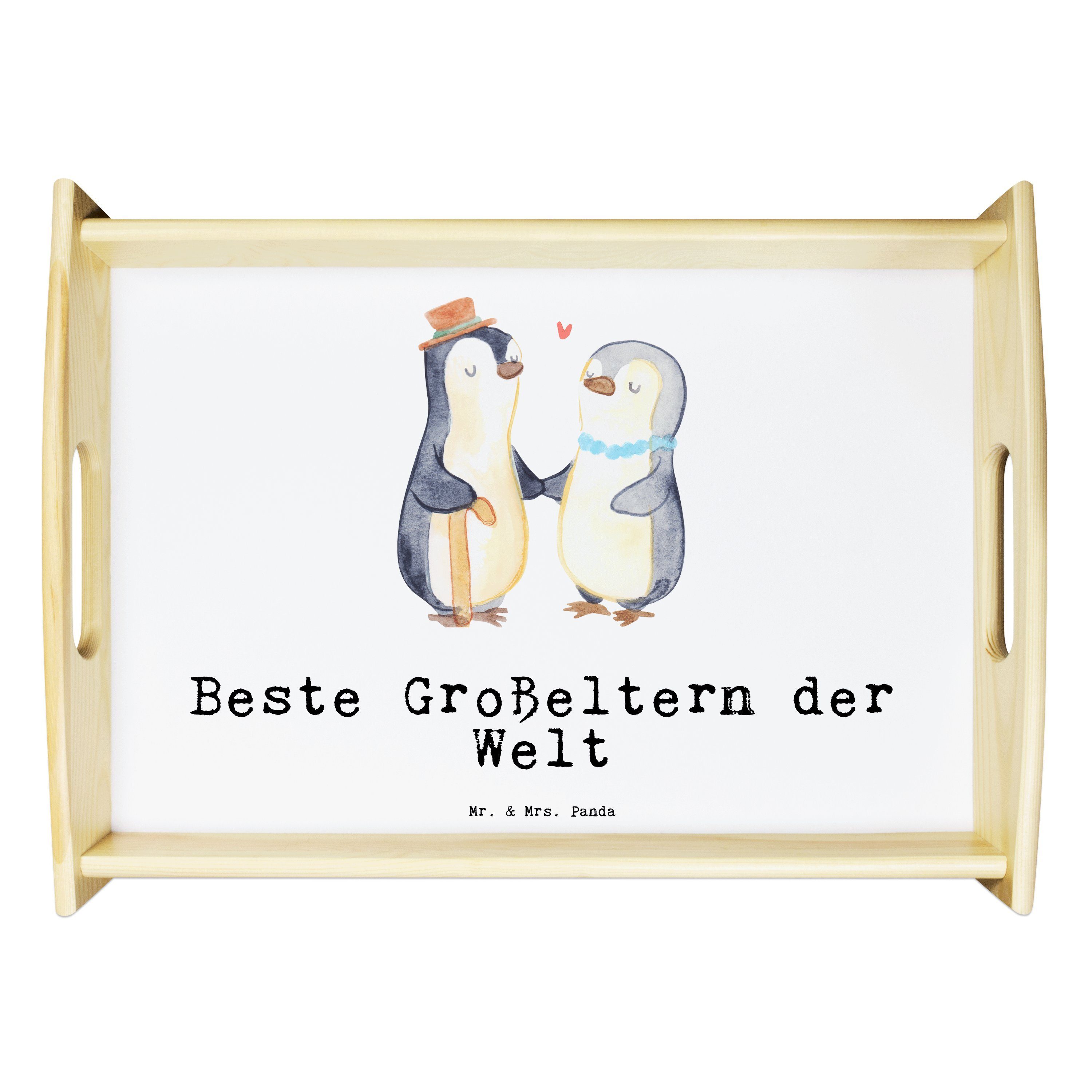 Mr. & Mrs. Panda Tablett Pinguin Beste Großeltern der Welt - Weiß - Geschenk, Freude machen, G, Echtholz lasiert, (1-tlg)