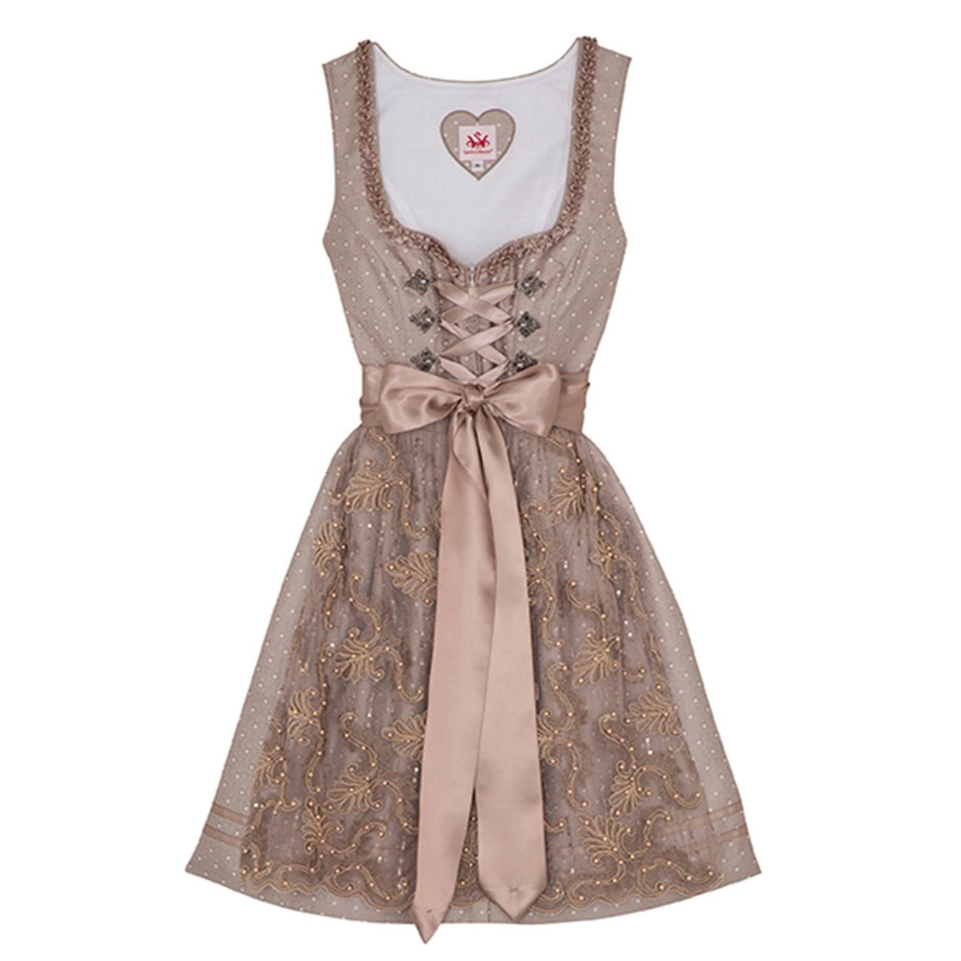 Spieth & Wensky Dirndl Baldwin-Dirndl kurz 2-teiliges Midi-Dirndl Kleid Dirndl Trachtenkleid kurz Taupe