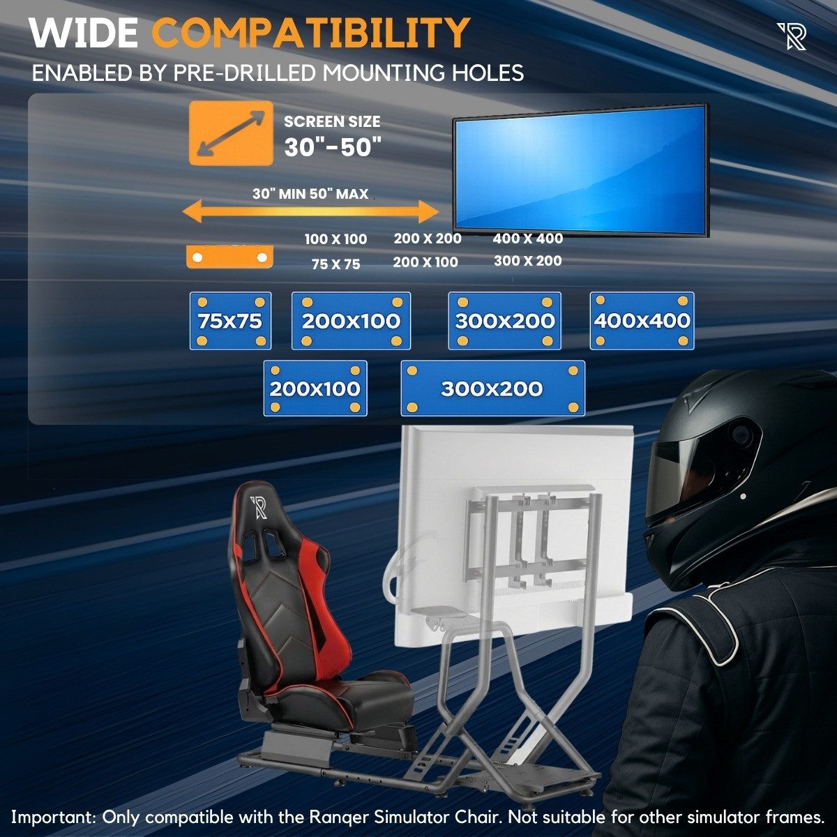 Ranqer Monitor-Halterung Racing Simulator, (bis 50 Zoll, verstellbare Neigung, aus Stahl) – Bild 3 von 5