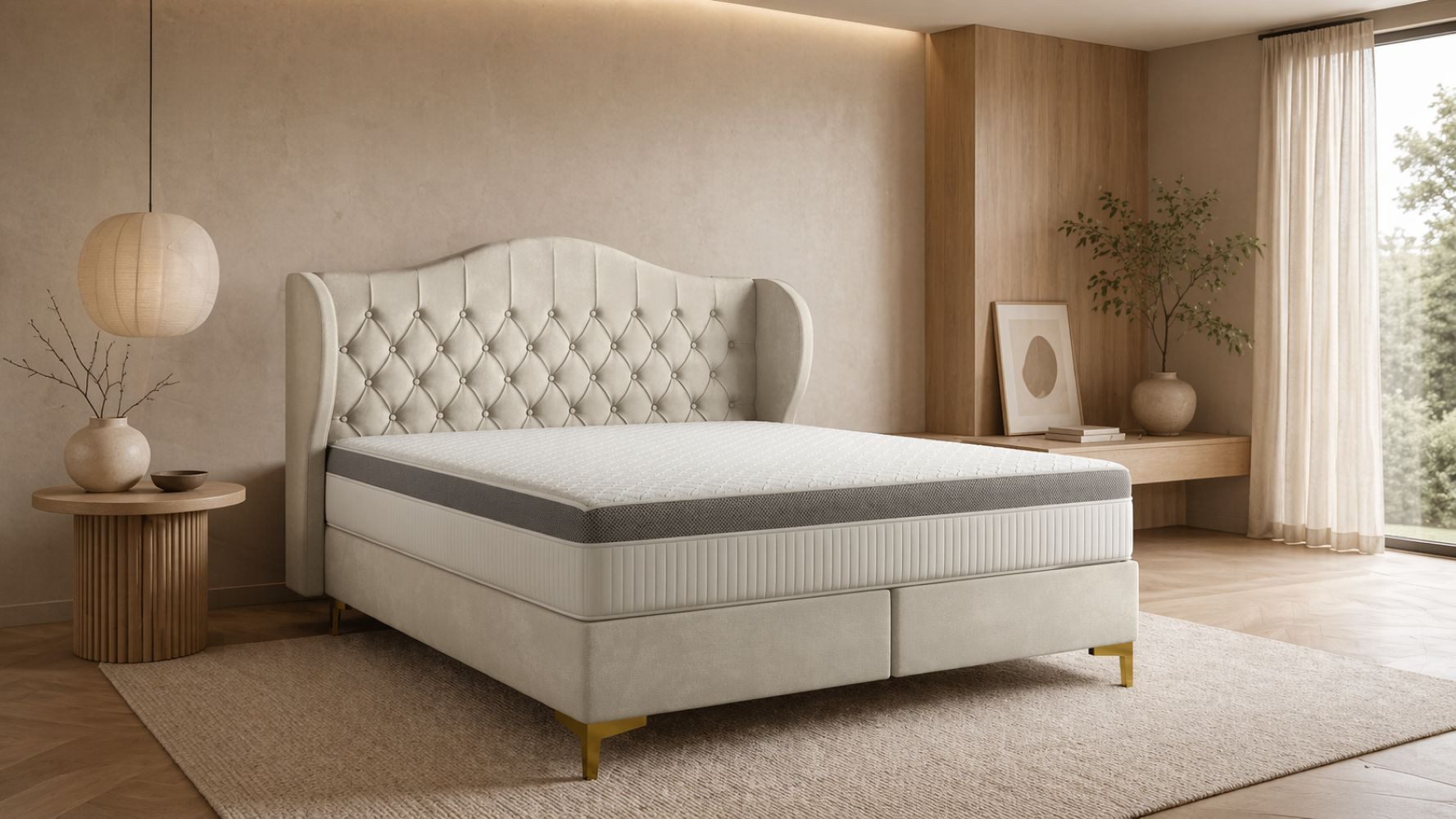 Kaiser Möbel Polsterbett Designerbett LEGEND mit Taschenfederkern & Kokos, Whisper Stoff (Bett mit Matratze), Mit Matratze und Bezug