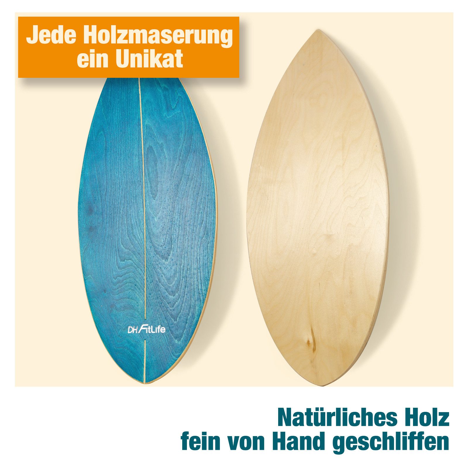 DH FitLife Balanceboard Surf Balance Board Set mit Korkrolle und Balance Ball, Für Balance, Koordination, Core-Training und Surf-Feeling
