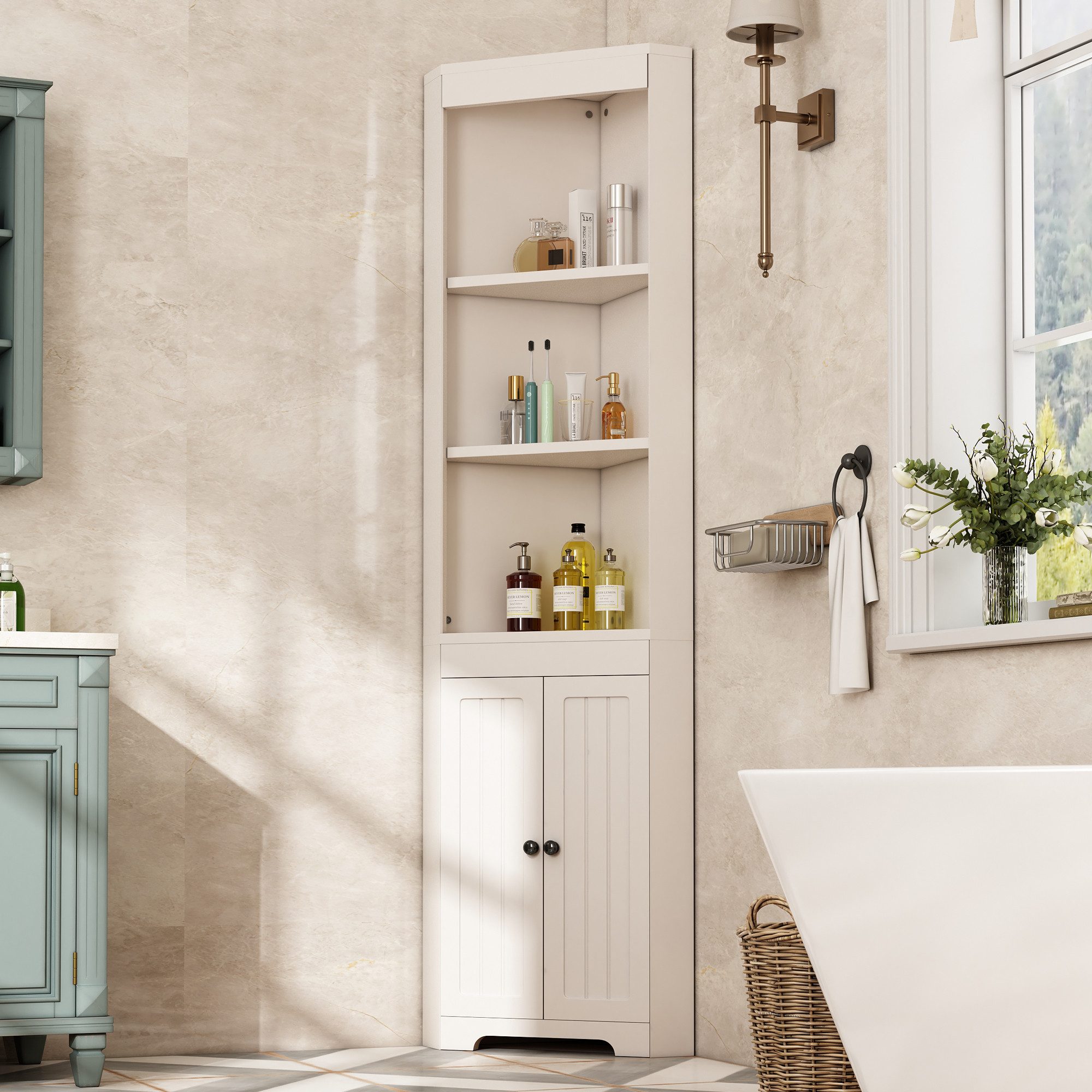 TavilaEcon Eckschrank Badezimmer-Hochschrank mit drei offenen günstig online kaufen