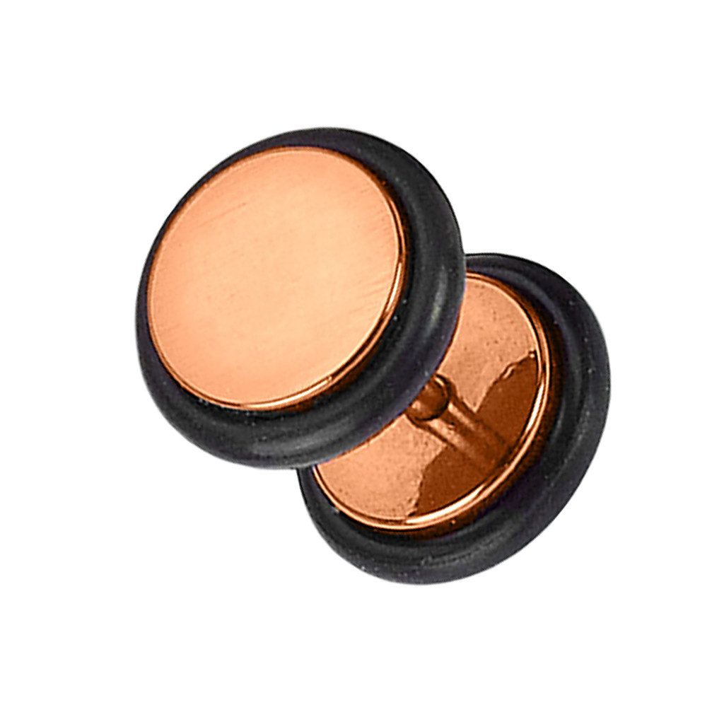 Piercing-Set Fake Plug Piercing Hantel poliert mit schwarzen Gummiringen Rosegold