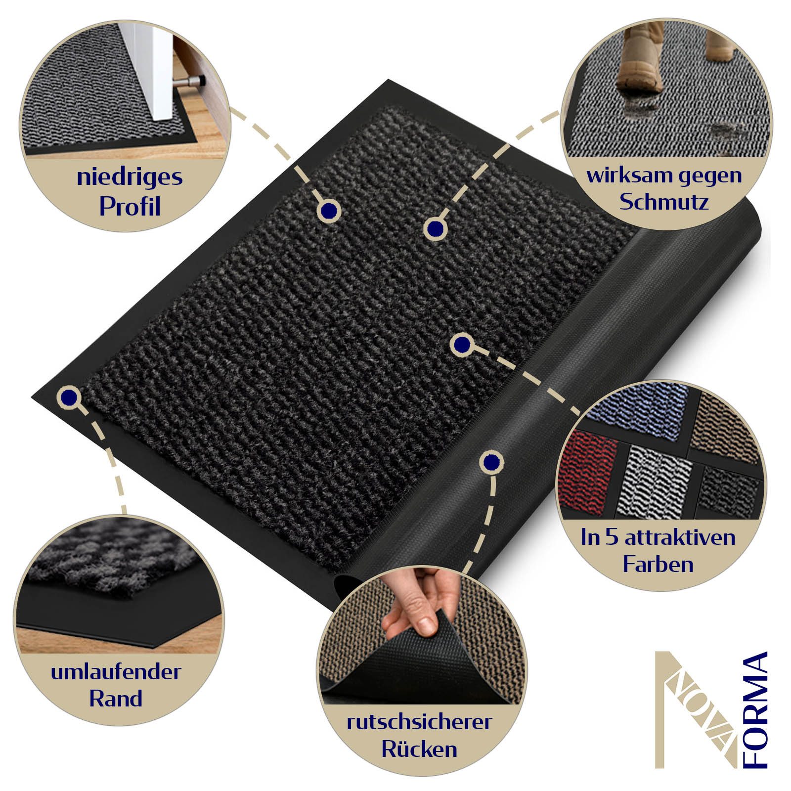 Nova Forma Fußmatte STAR, klassische Fußmatte - Sauberlaufmatte für Haustür, Eingang & Flur