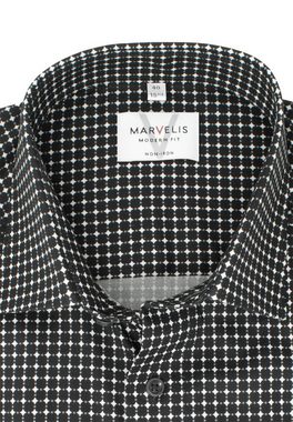 MARVELIS Businesshemd Businesshemd - Modern Fit - Langarm - Muster - Schwarz/Weiß