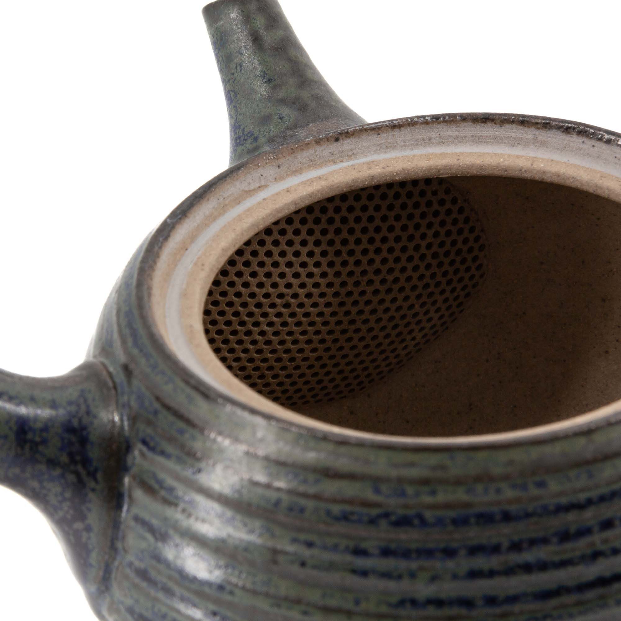 teayumi Teekanne MINATO Kyusu Keramikkanne 380 ml Blau Braun, 380 l, (2-teilig), Integriertes Tonsieb