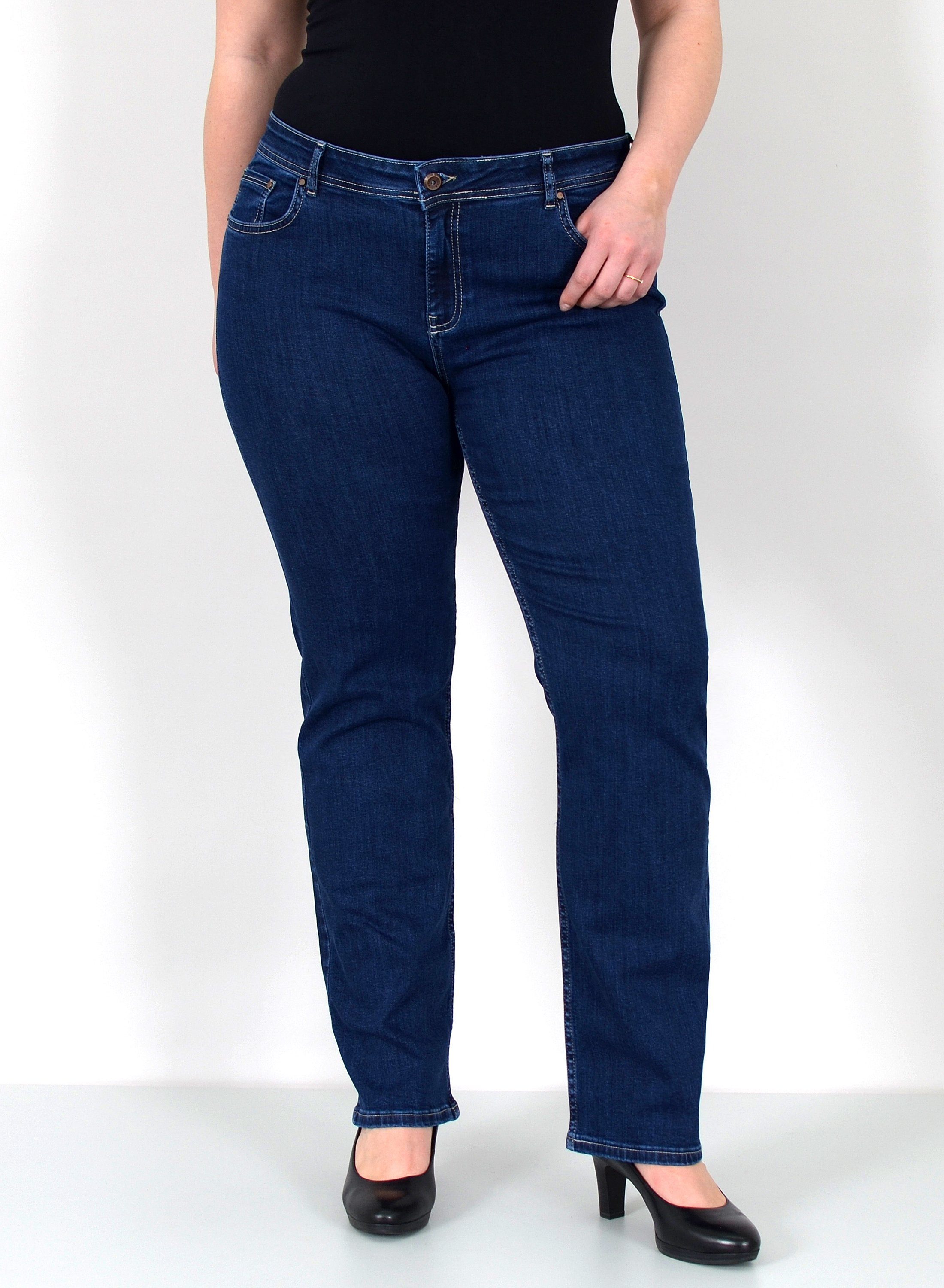 ESRA Straight-Jeans Gerade Schnitt Jeans hoher Bund mit Stretch bis Plus Size Übergröße Straight Jeans Damen High Waist Stretch Jeans Hose mit geradem Bein