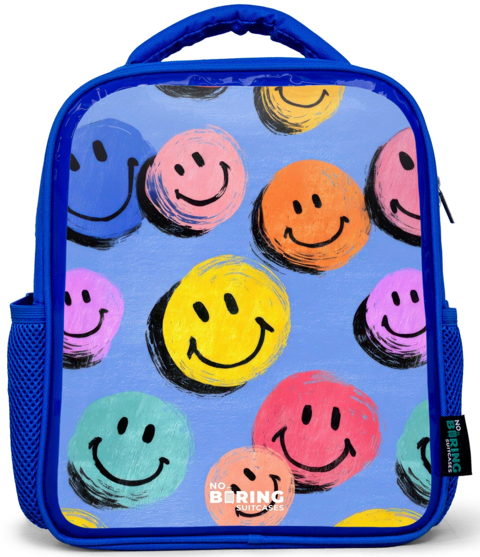 Rucksack Blau - Ein verspieltes und künstlerisches Muster aus bunten Smileys
