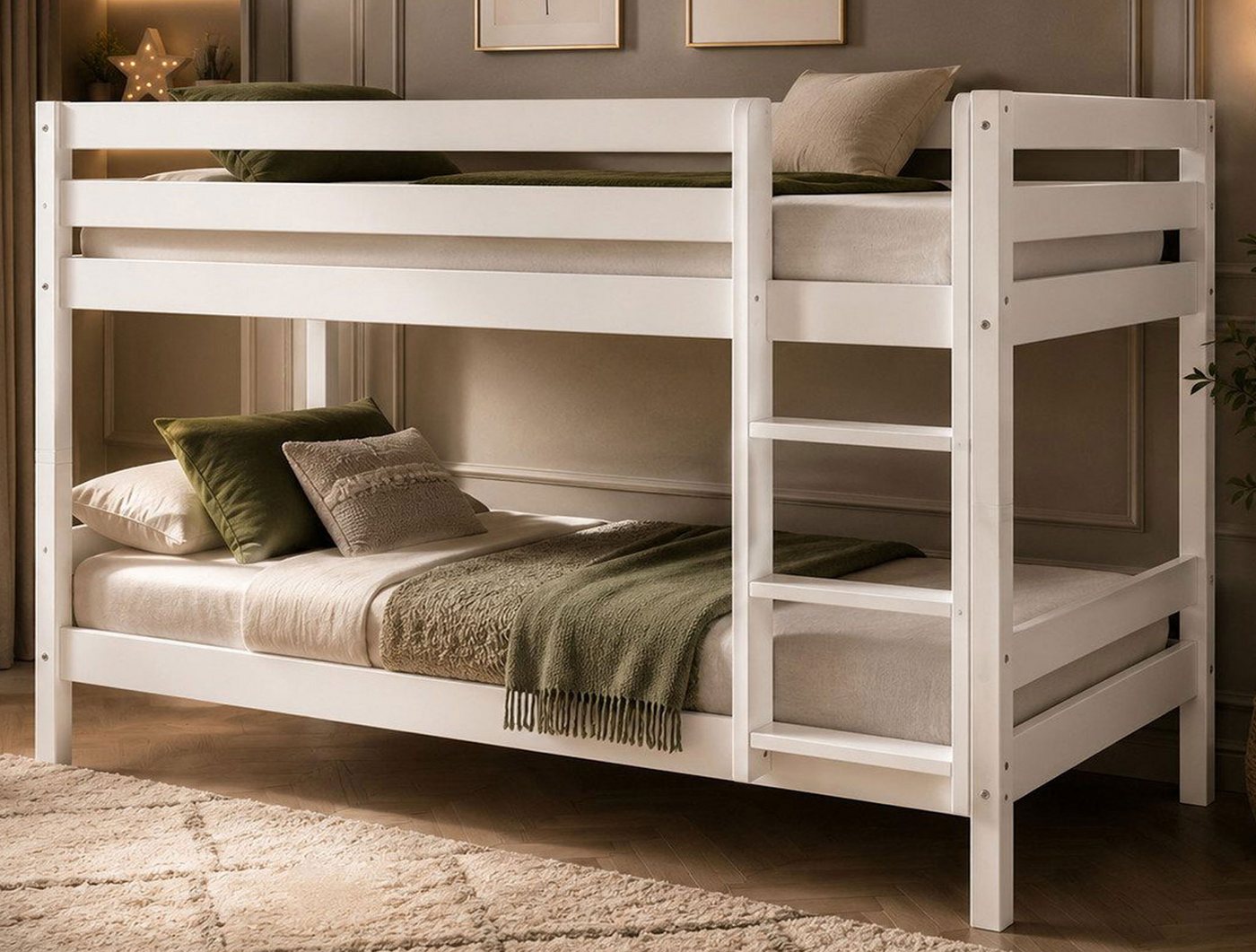 Homeline Etagenbett Kevin Etagenbett Kinderbett Weiss Hochbett Teilbar Massiv 90x200 cm