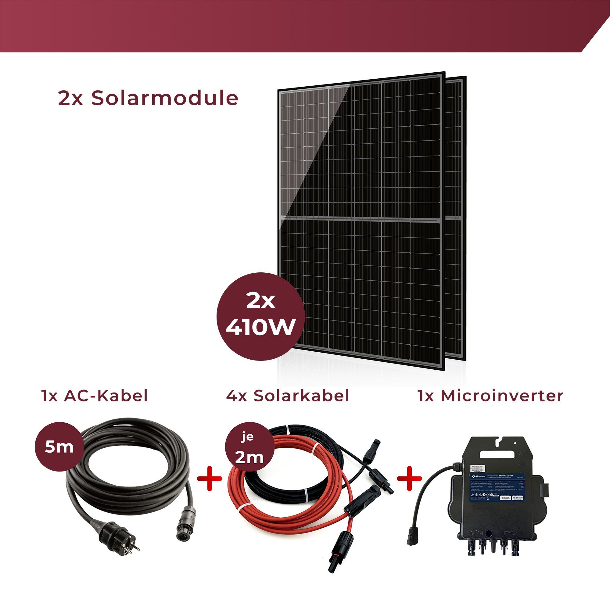 SunovaSolar Solaranlage Inverter 5m SUNOVA Schukokabel Balkonkraftwerk DC Solar 4x2m 820W 800W