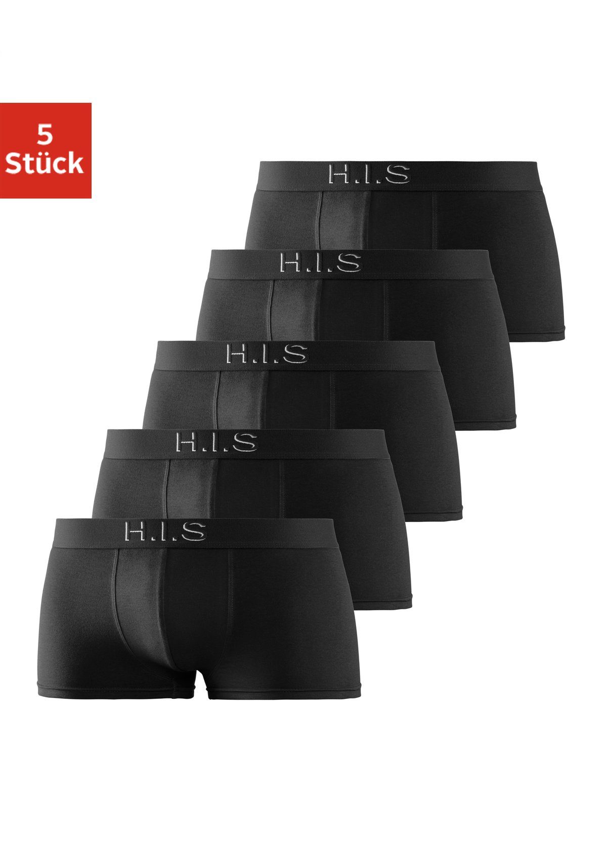 H.I.S Boxershorts (Packung, 5-St) in Logoschriftzug mit Effekt Hipster-Form mit 3D schwarz am Webbund