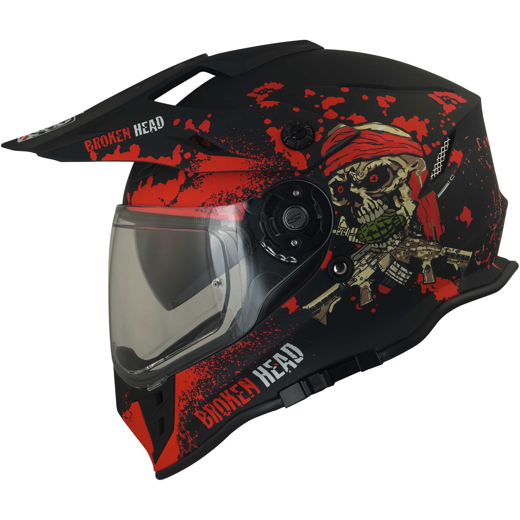 Broken Head Motorradhelm Jack S. VX2 Rot Enduro, inklusive Sonnenblende