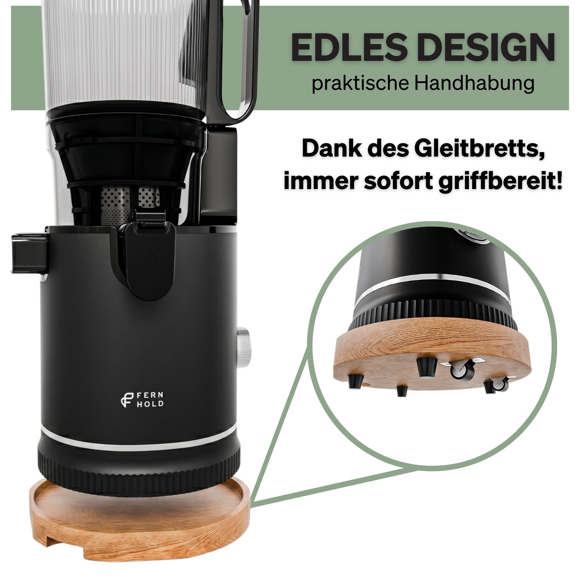 FERNHOLD Slow Juicer Entsafter für ganze Früchte & Gemüse, Kaltentsafter mit 130 mm Öffnung, 250 W, 1,8 l Saftbehälter, BPA-frei, Inkl. 2 Gläsern & Saftrezepte