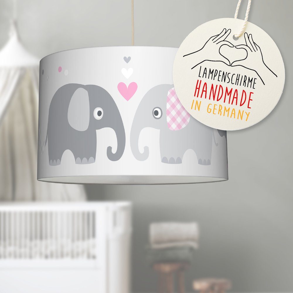 lovely label Pendelleuchte Elefanten rosa/grau - Hängelampe Baby Kinderzimmer, Plug & Shine, LED wechselbar