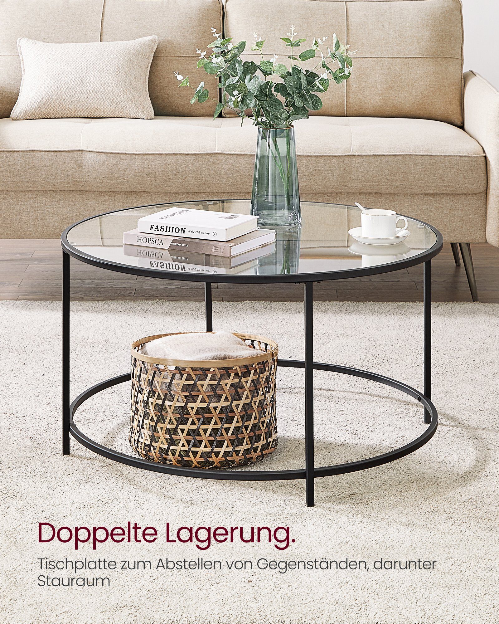 VASAGLE Couchtisch, Beistelltisch für Wohnzimmer, Ø 84 x 45.5 cm, transpare günstig online kaufen