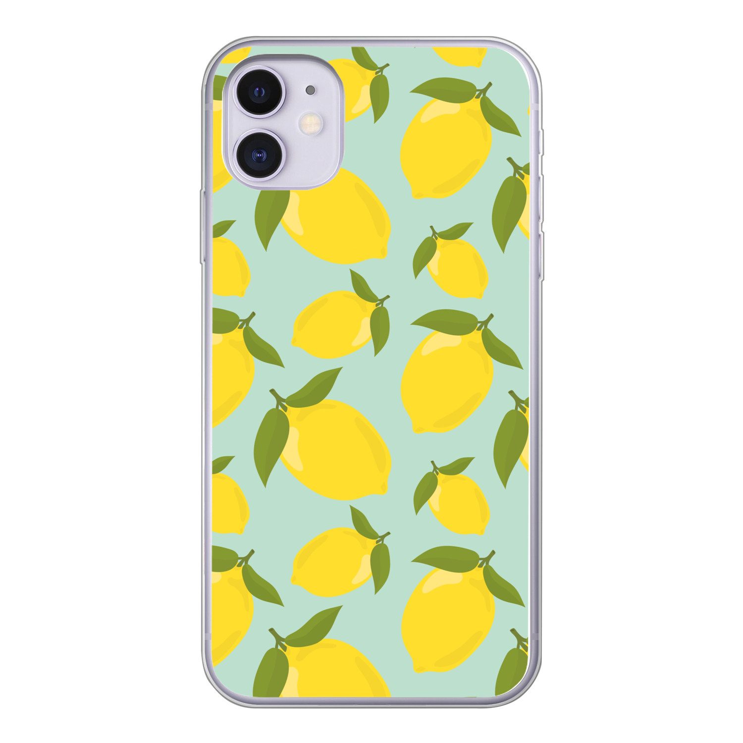 MuchoWow Handyhülle für Apple iPhone 11 Muster Zitronen - Gelb - Blau - Muster - Früchte, Smartphone-Bumper, Print, Handy Schutzhülle Dünn